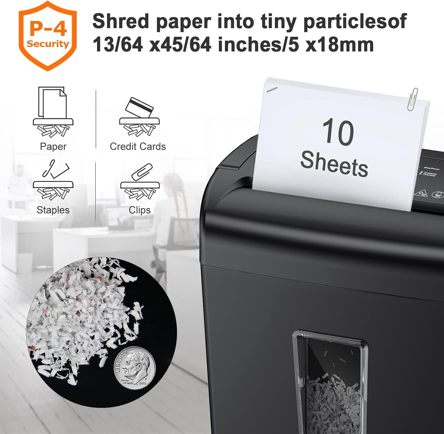 image:imageBonsaii 10Sheet Heavy Duty Cross Cut Paper Shredder for Home OfficeBlack