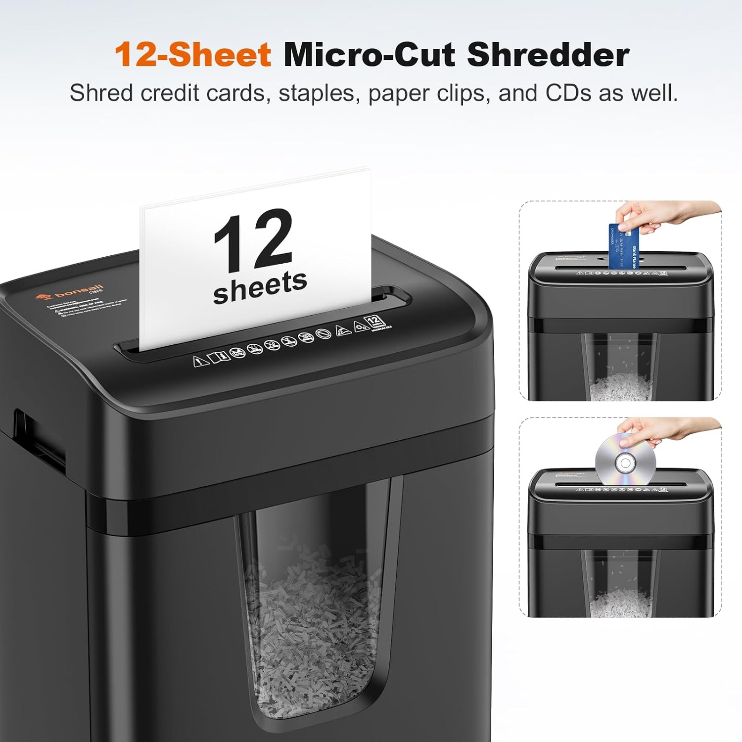 image:imageBonsaii 12Sheet Cross Cut Heavy Duty Paper Shredder for Home OfficeBlack