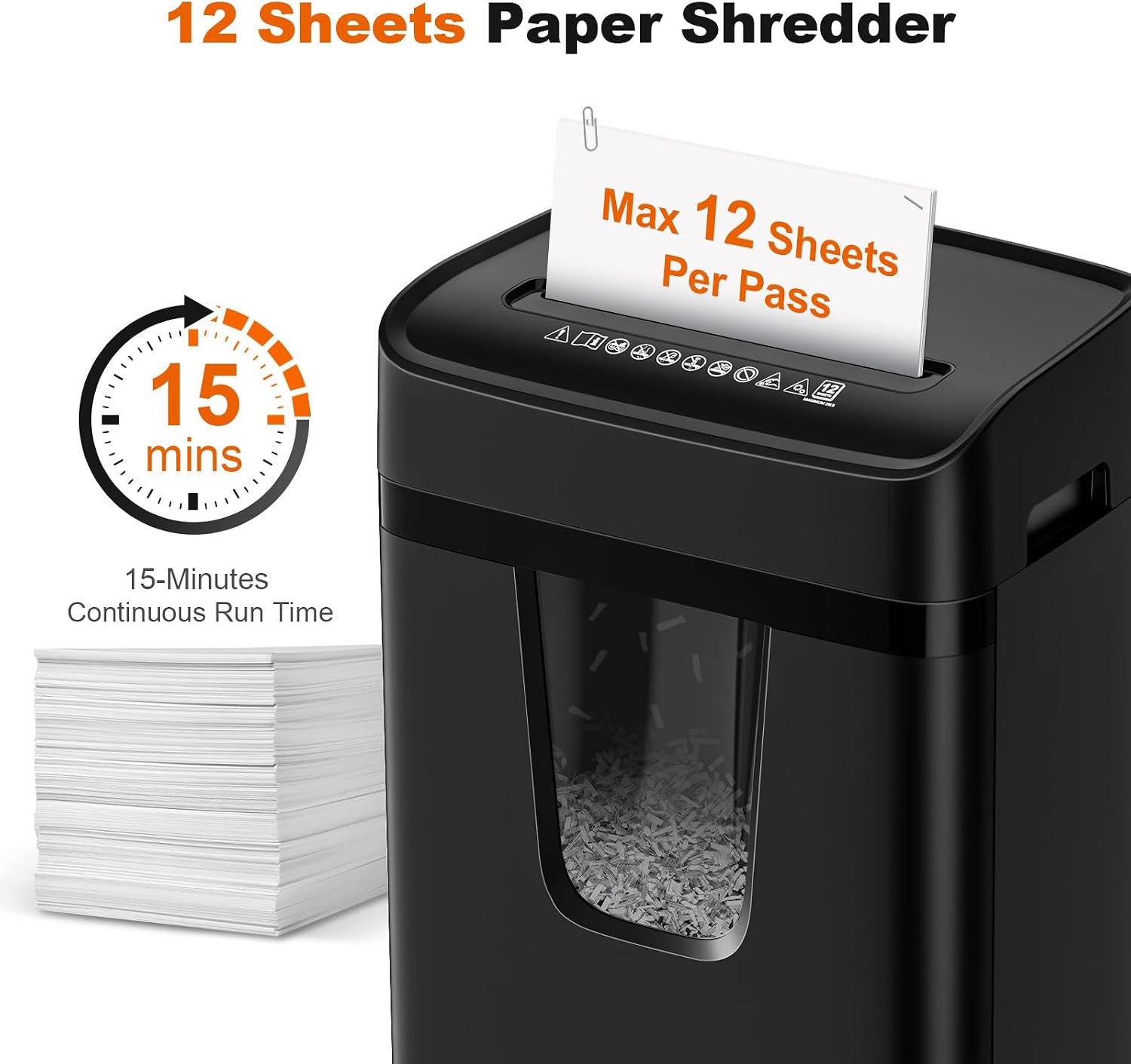 image:imageBonsaii 12Sheet Cross Cut Heavy Duty Paper Shredder for Home OfficeBlack
