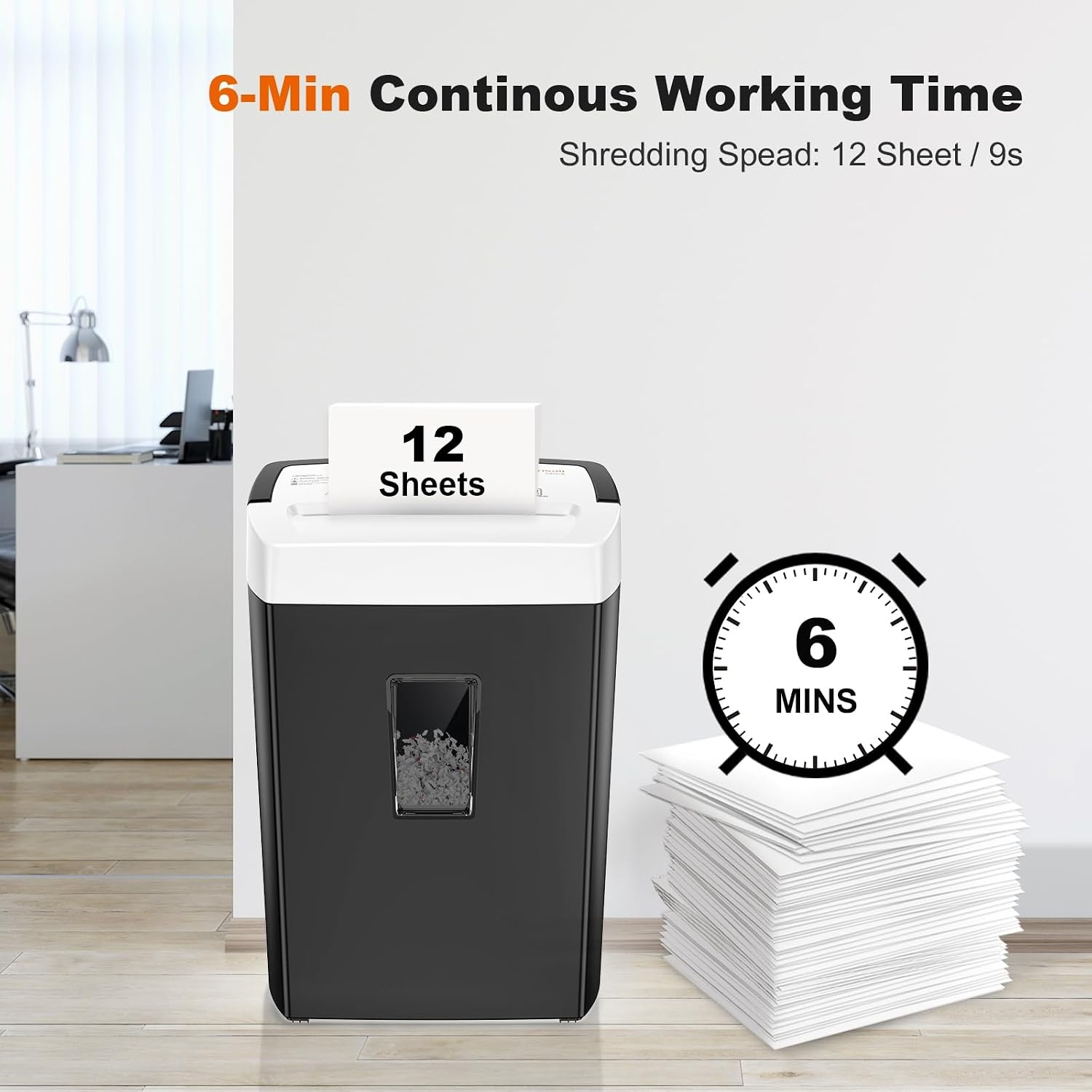 image:imageBonsaii 12Sheet Cross Cut Shredder P4 High Security Shredding 55 Gal Heavy Duty for Home Office Shreds Paper Credit Card Mail Staples with Transparent Window WhiteBlack White