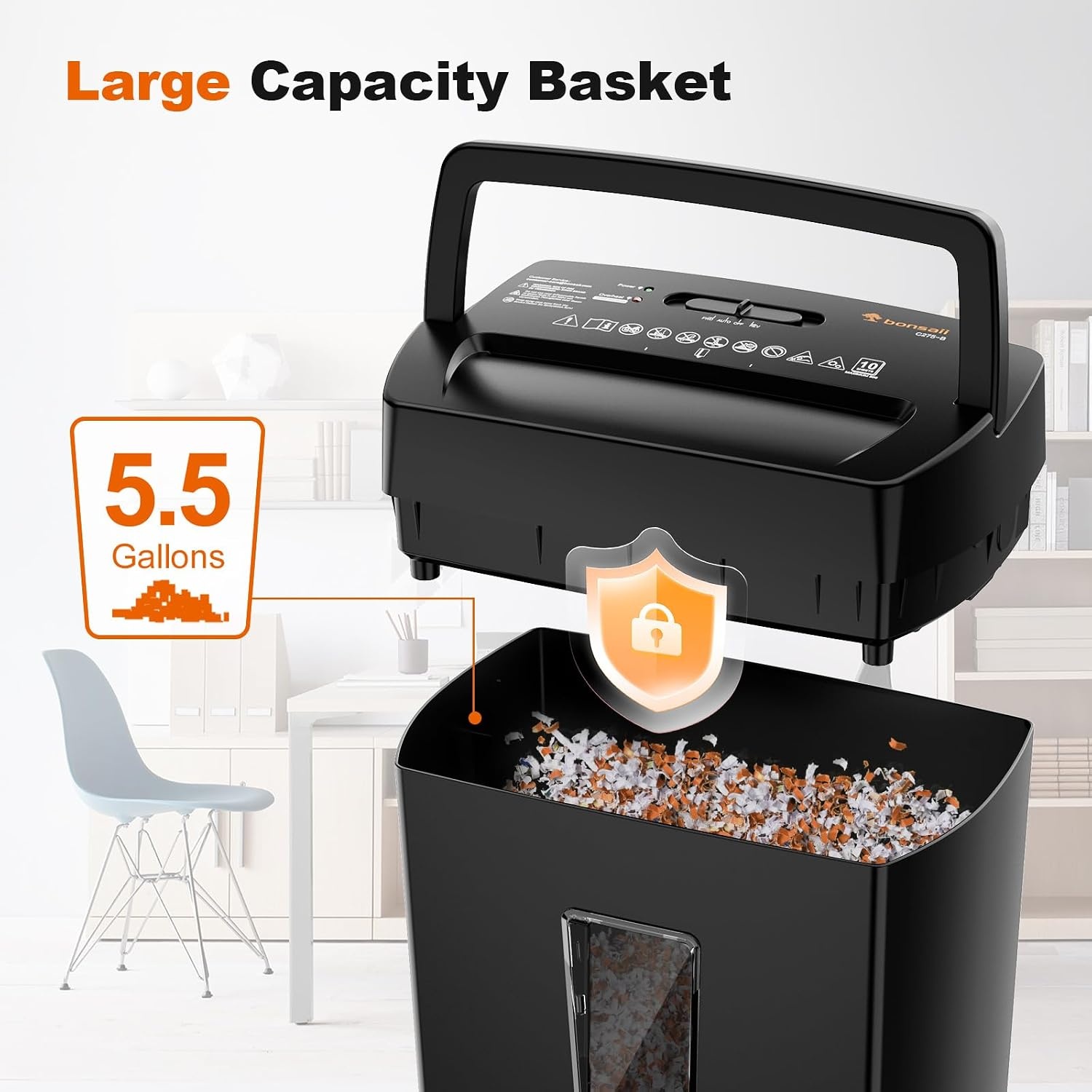 image:imageBonsaii 12Sheet Cross Cut Shredder P4 High Security Shredding 55 Gal Heavy Duty for Home Office Shreds Paper Credit Card Mail Staples with Transparent Window WhiteBlack