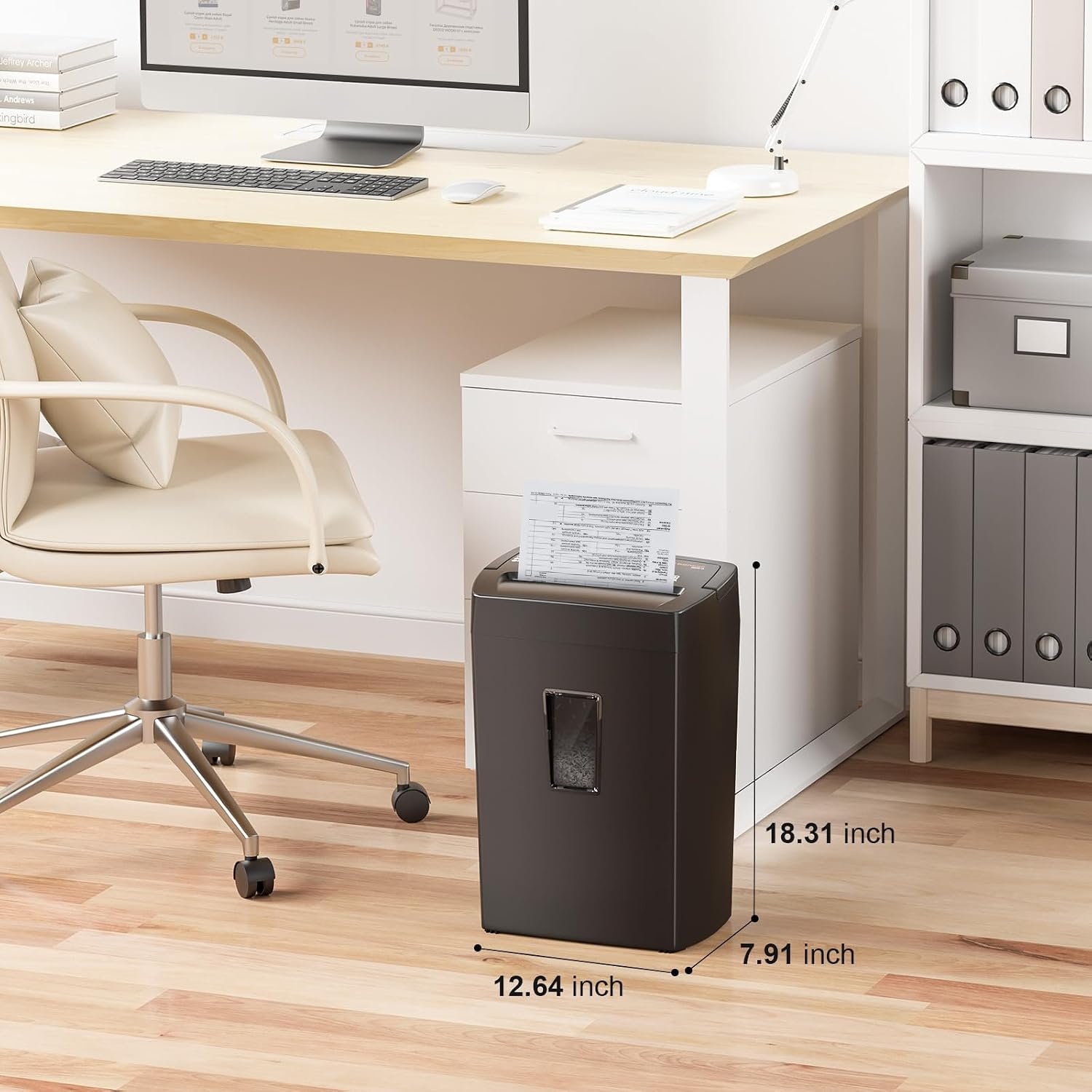 image:imageBonsaii 12Sheet Cross Cut Shredder P4 High Security Shredding 55 Gal Heavy Duty for Home Office Shreds Paper Credit Card Mail Staples with Transparent Window WhiteBlack