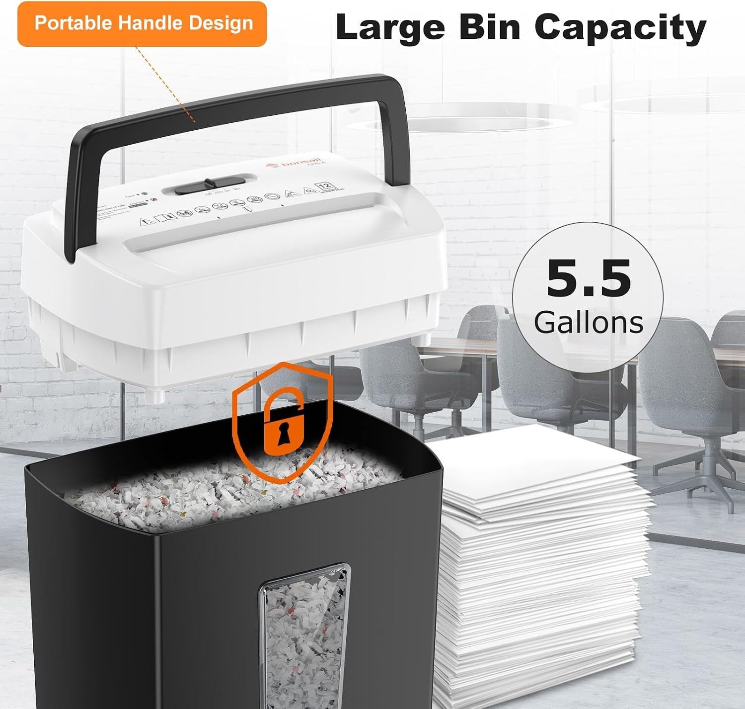 image:imageBonsaii 12Sheet Cross Cut Shredder P4 High Security Shredding 55 Gal Heavy Duty for Home Office Shreds Paper Credit Card Mail Staples with Transparent Window WhiteBlack White