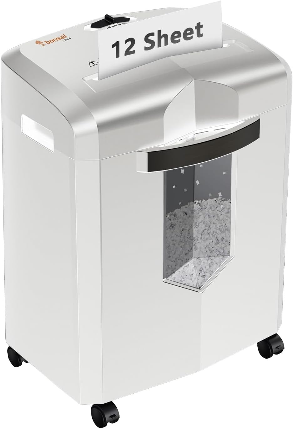 image:imageBonsaii 12Sheet Crosscut Paper Shredder for Home Office P4 Security 5Minute Continuous Run Time Overheat Protection 55Gallon Bin with Clear Window amp Handle Compact White DesignWhite