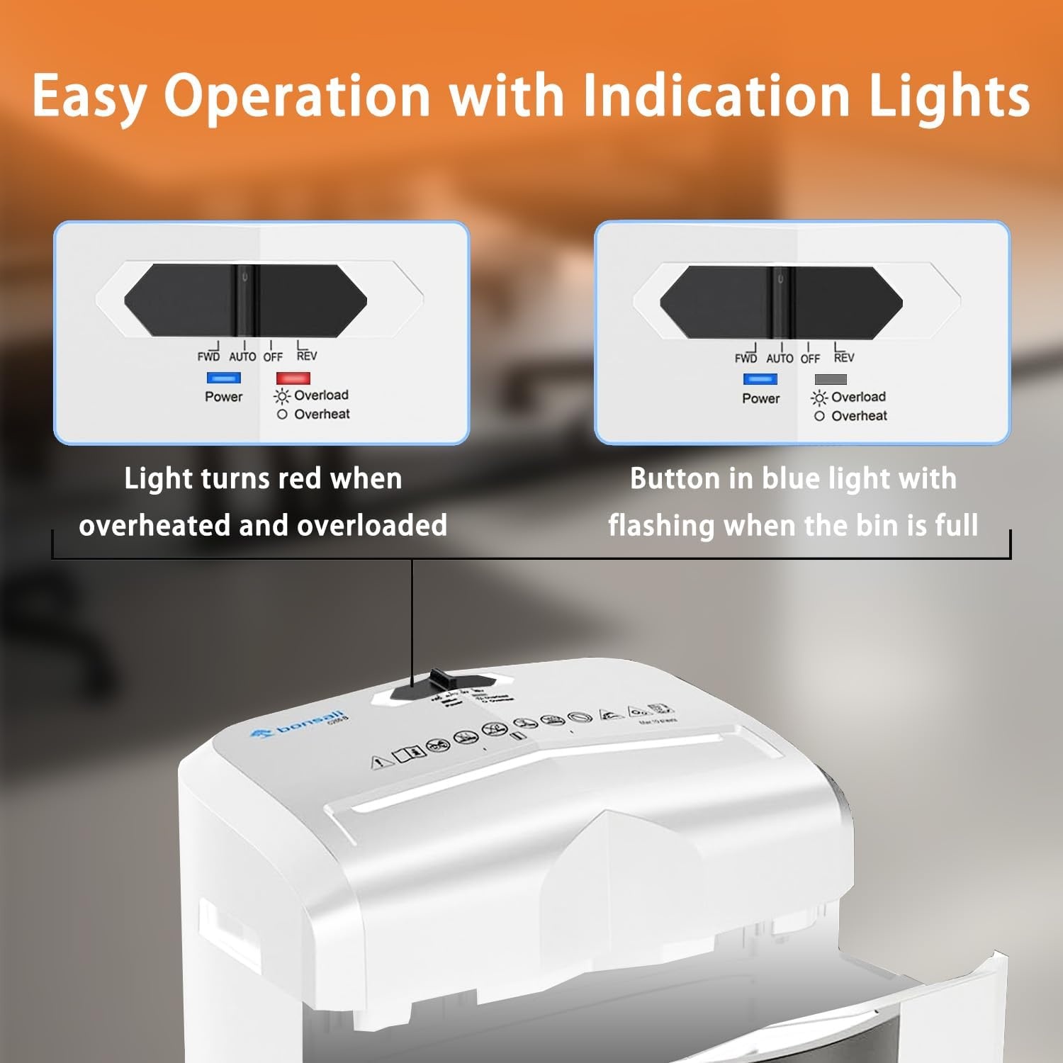 image:imageBonsaii 12Sheet Crosscut Paper Shredder for Home Office P4 Security 5Minute Continuous Run Time Overheat Protection 55Gallon Bin with Clear Window amp Handle Compact White DesignWhite