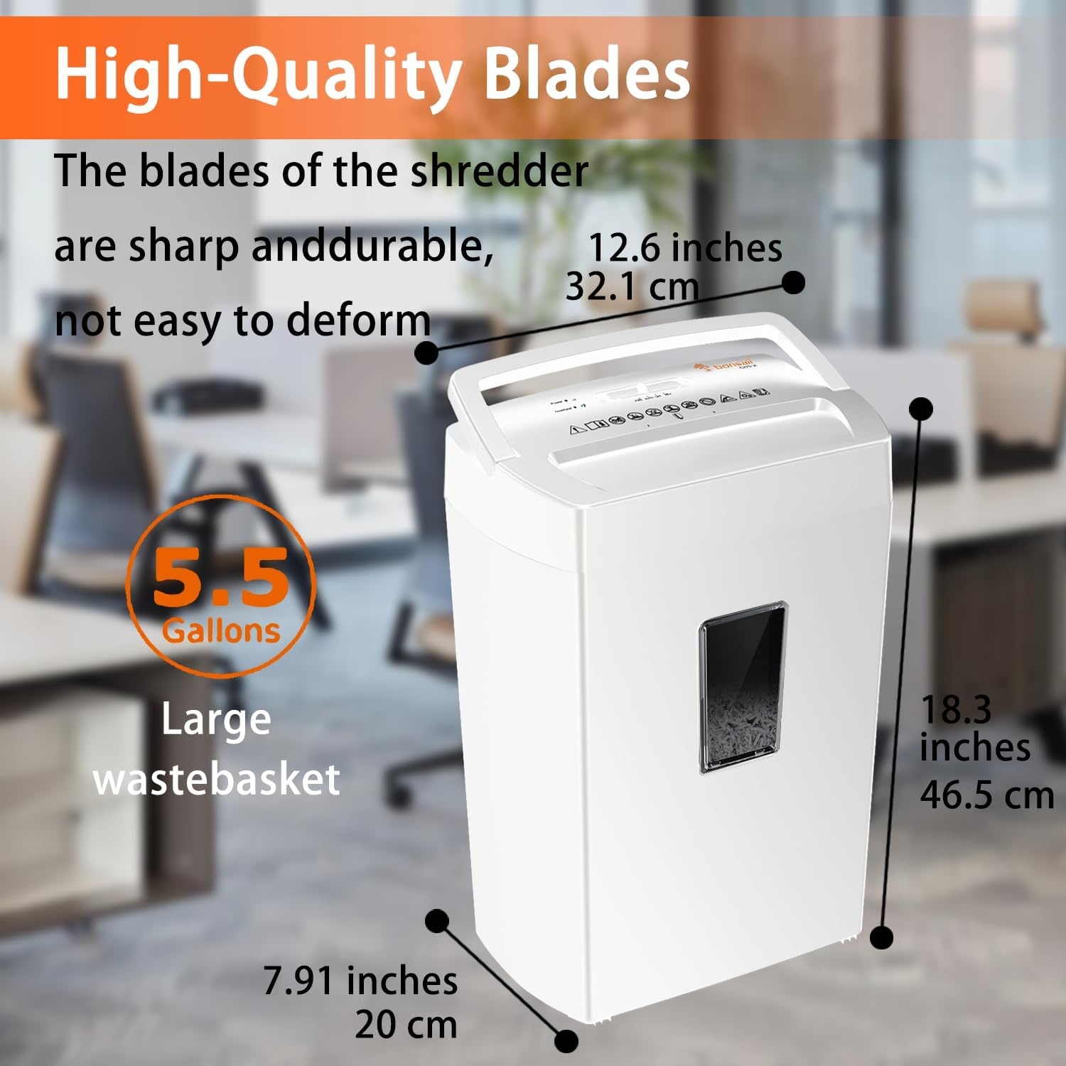 image:imageBonsaii 12Sheet Crosscut Paper Shredder for Home Office P4 Security 5Minute Continuous Run Time Overheat Protection 55Gallon Bin with Clear Window amp Handle Compact White DesignWhite