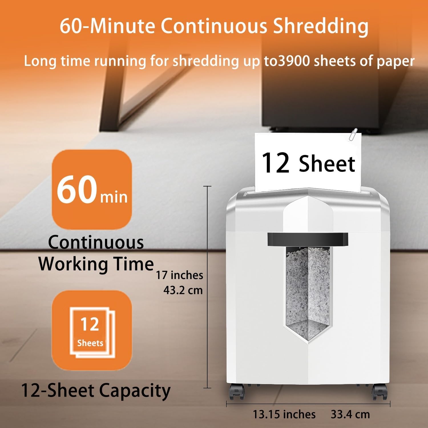 image:imageBonsaii 12Sheet Crosscut Paper Shredder for Home Office P4 Security 5Minute Continuous Run Time Overheat Protection 55Gallon Bin with Clear Window amp Handle Compact White DesignWhite
