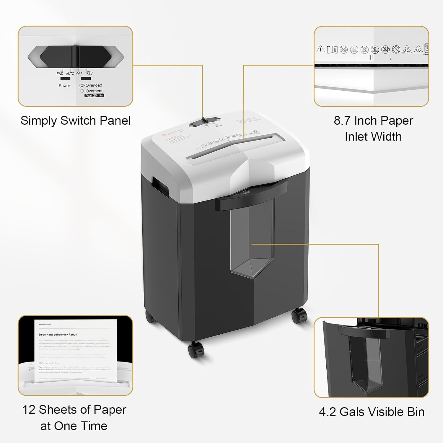 image:imageBonsaii 12Sheet Micro Cut 60Minute Paper Shredders for Home OfficeBlackWhite