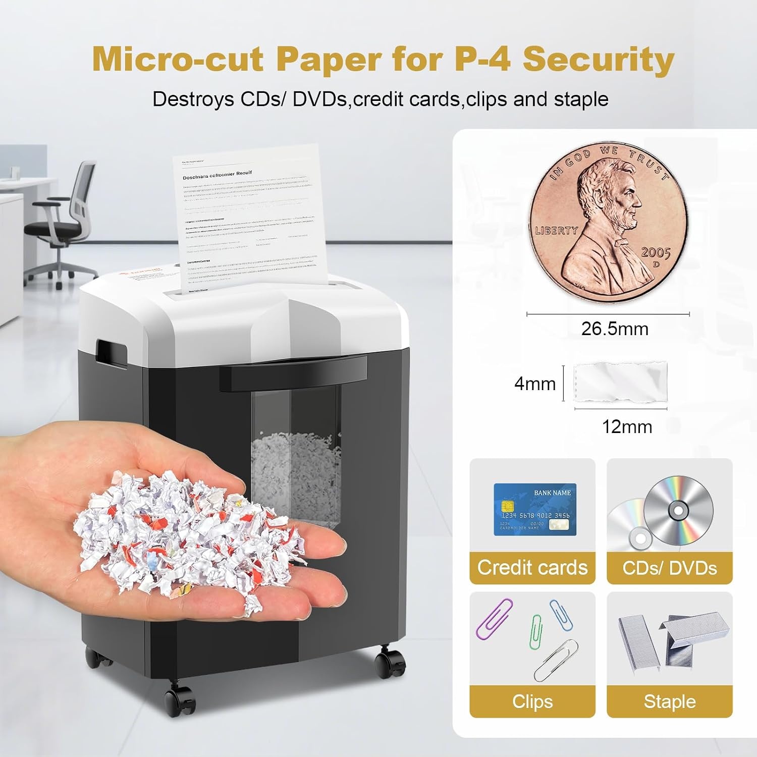 image:imageBonsaii 12Sheet Micro Cut 60Minute Paper Shredders for Home OfficeBlackWhite