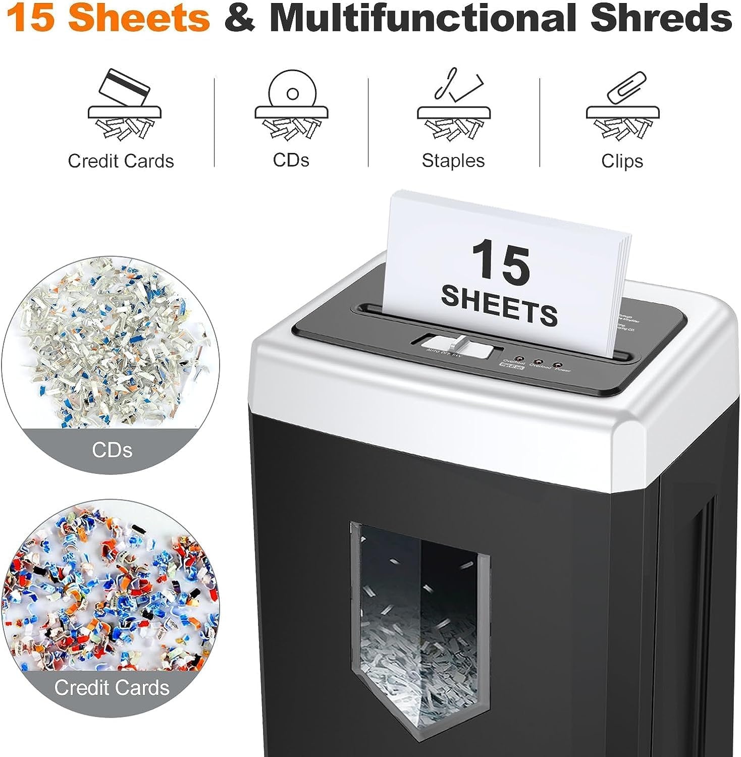 image:imageBonsaii 15Sheet CrossCut 40Min Heavy Duty Paper Shredder for Home Office