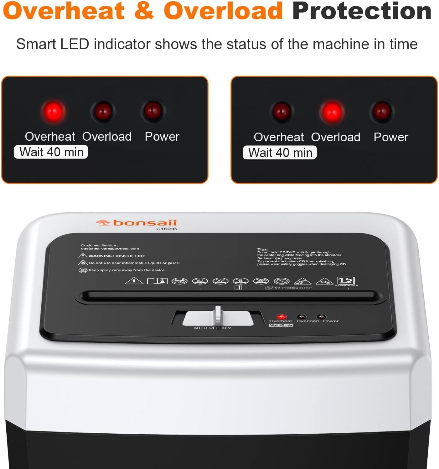 image:imageBonsaii 15Sheet CrossCut 40Min Heavy Duty Paper Shredder for Home Office