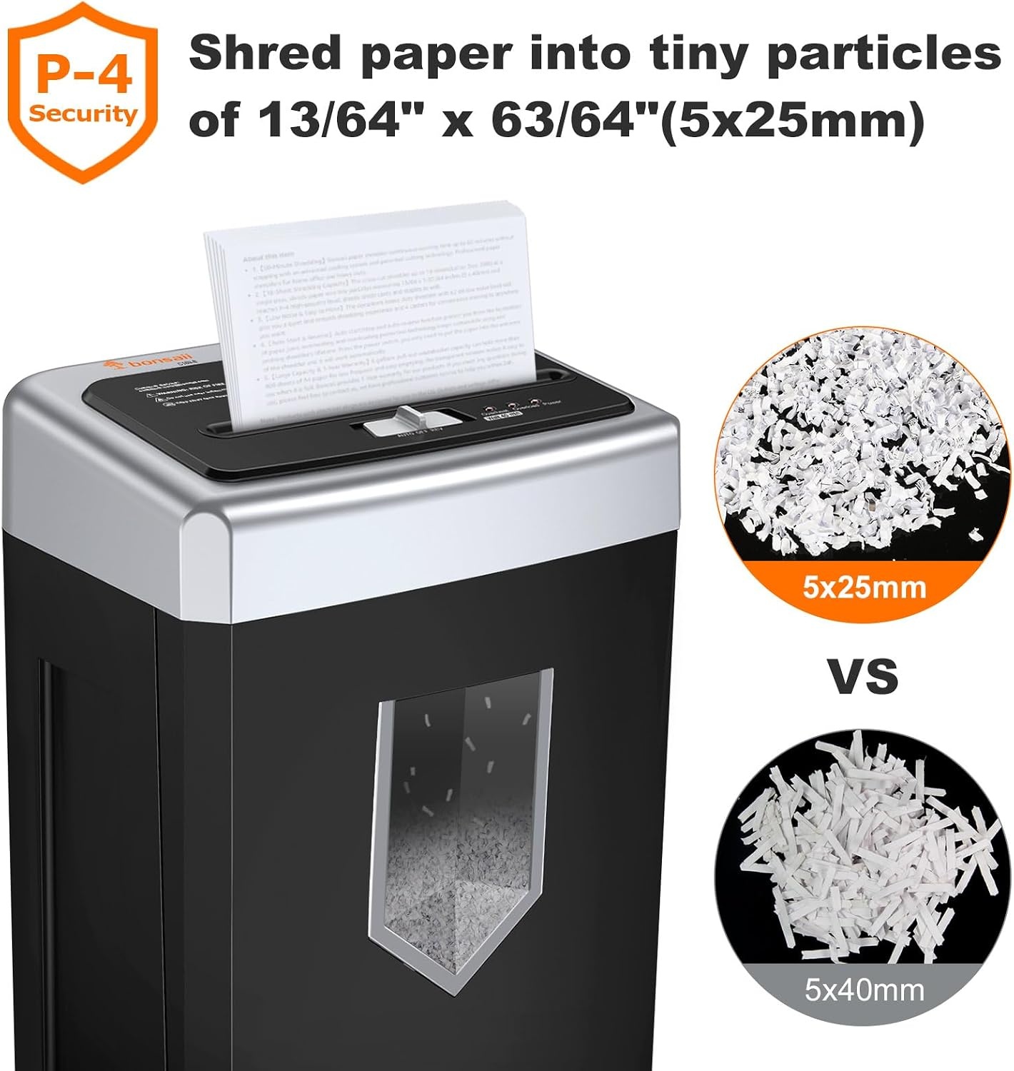 image:imageBonsaii 15Sheet CrossCut 40Min Heavy Duty Paper Shredder for Home Office