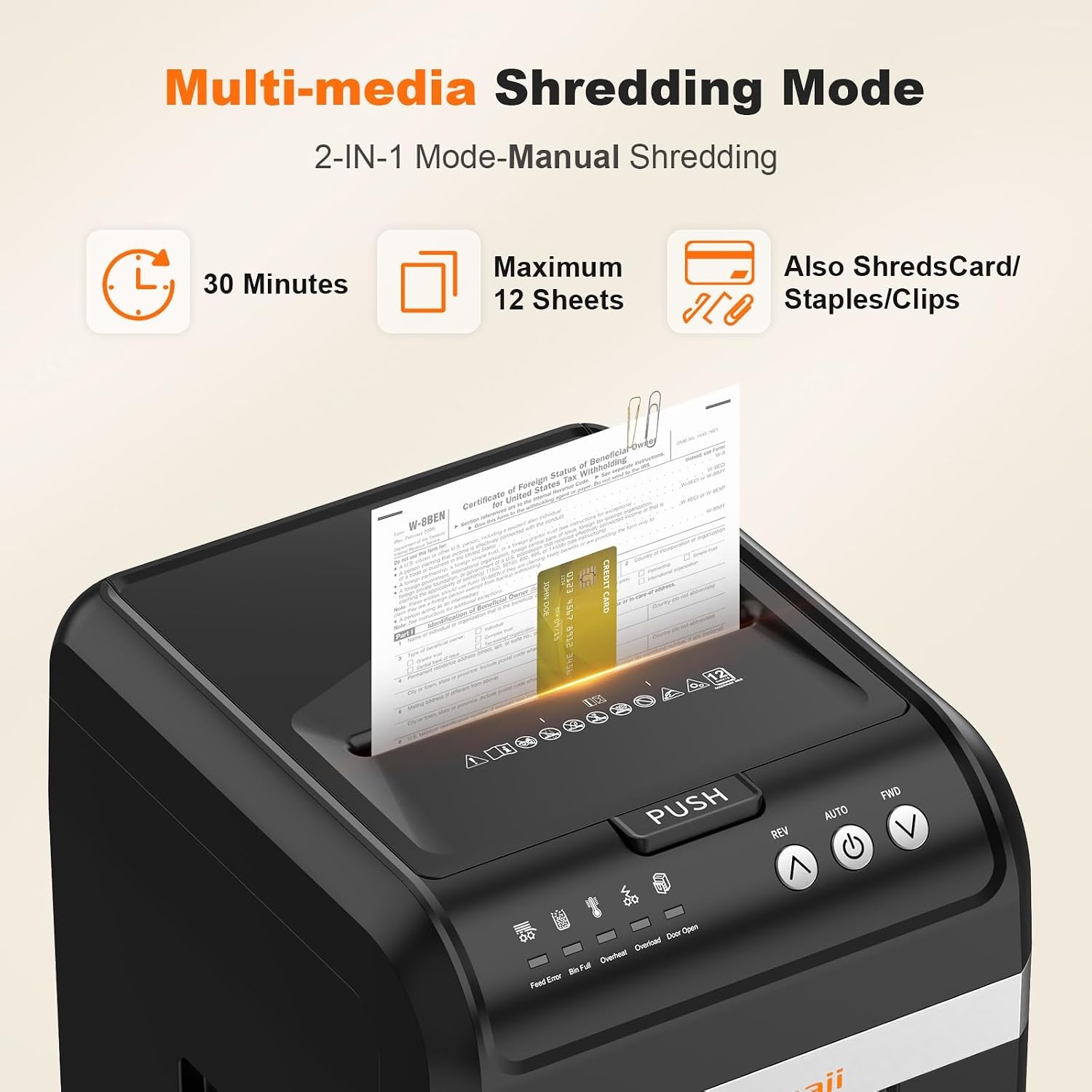image:imageBonsaii 200Sheet Auto Feed Micro Cut Heavy Duty Paper Shredder for OfficeBlack