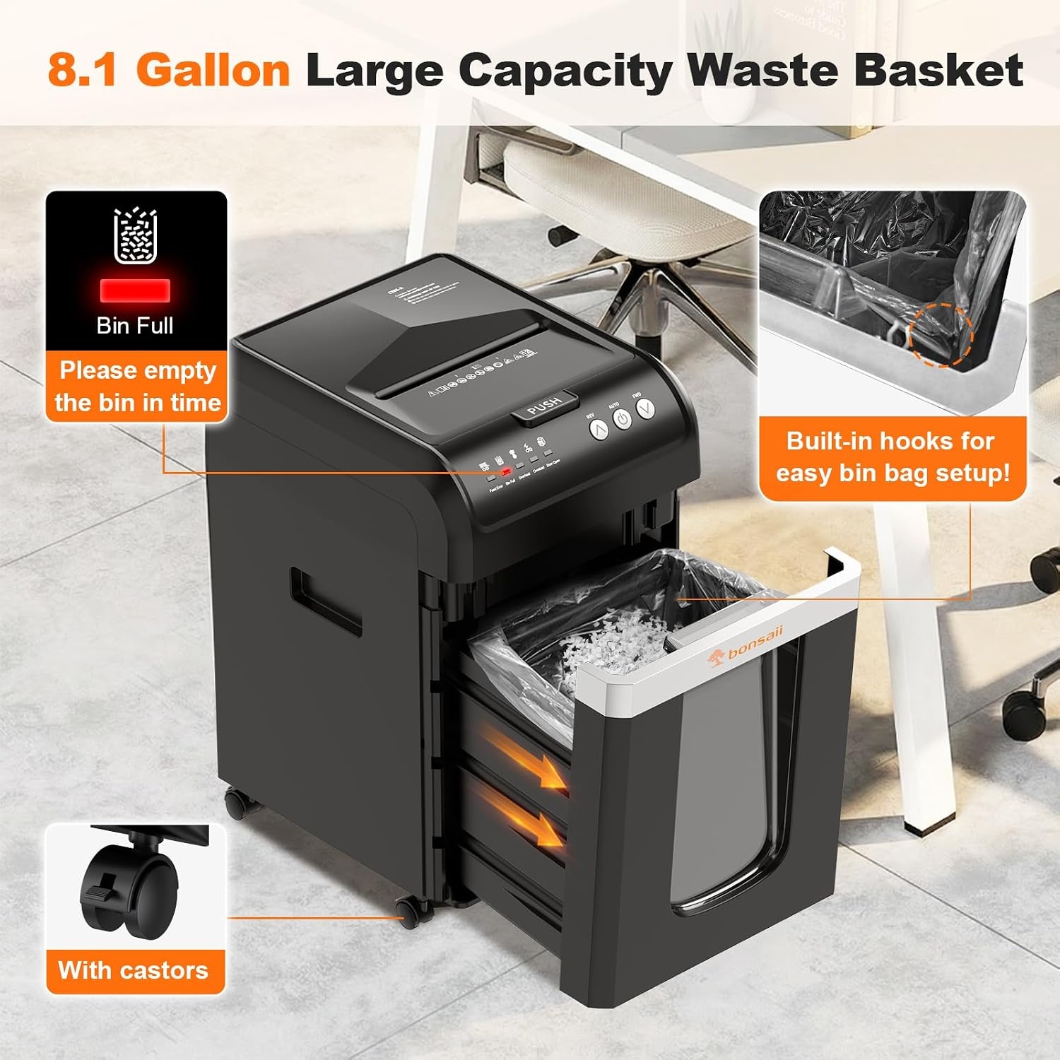image:imageBonsaii 200Sheet Auto Feed Micro Cut Heavy Duty Paper Shredder for OfficeBlack