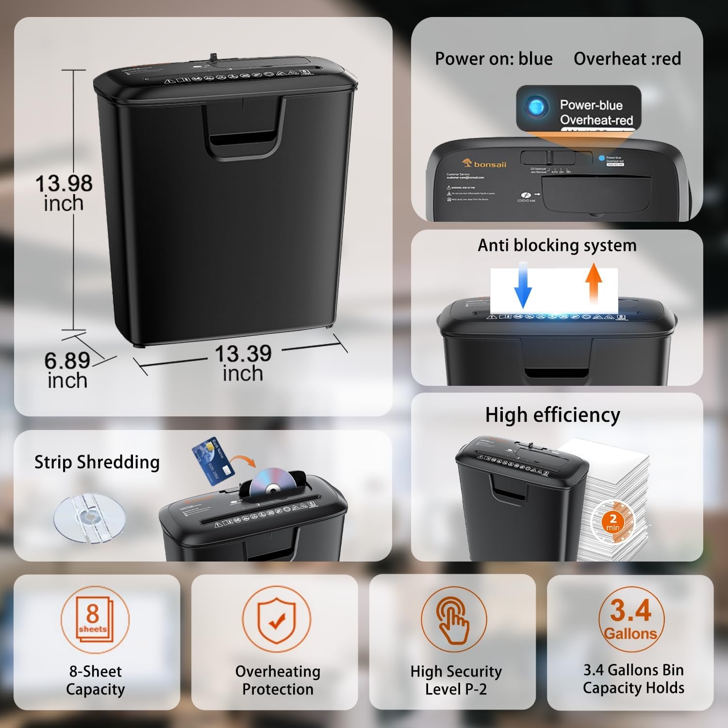 image:imageBonsaii 5Sheet Crosscut Shredder Perfect for Home or Office Use Shreds Paper Credit Cards Staples amp Clips 34Gallon Bin WhiteBlueBlack