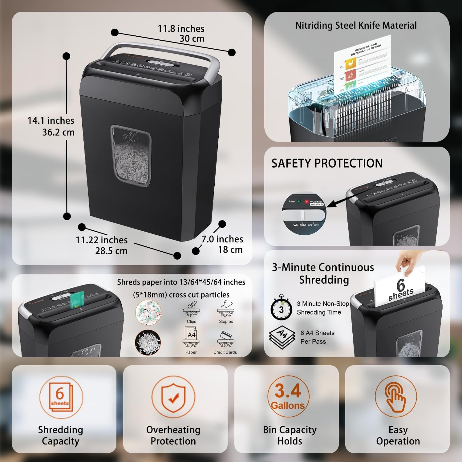 image:imageBonsaii 5Sheet Crosscut Shredder Perfect for Home or Office Use Shreds Paper Credit Cards Staples amp Clips 34Gallon Bin WhiteBlueBlack