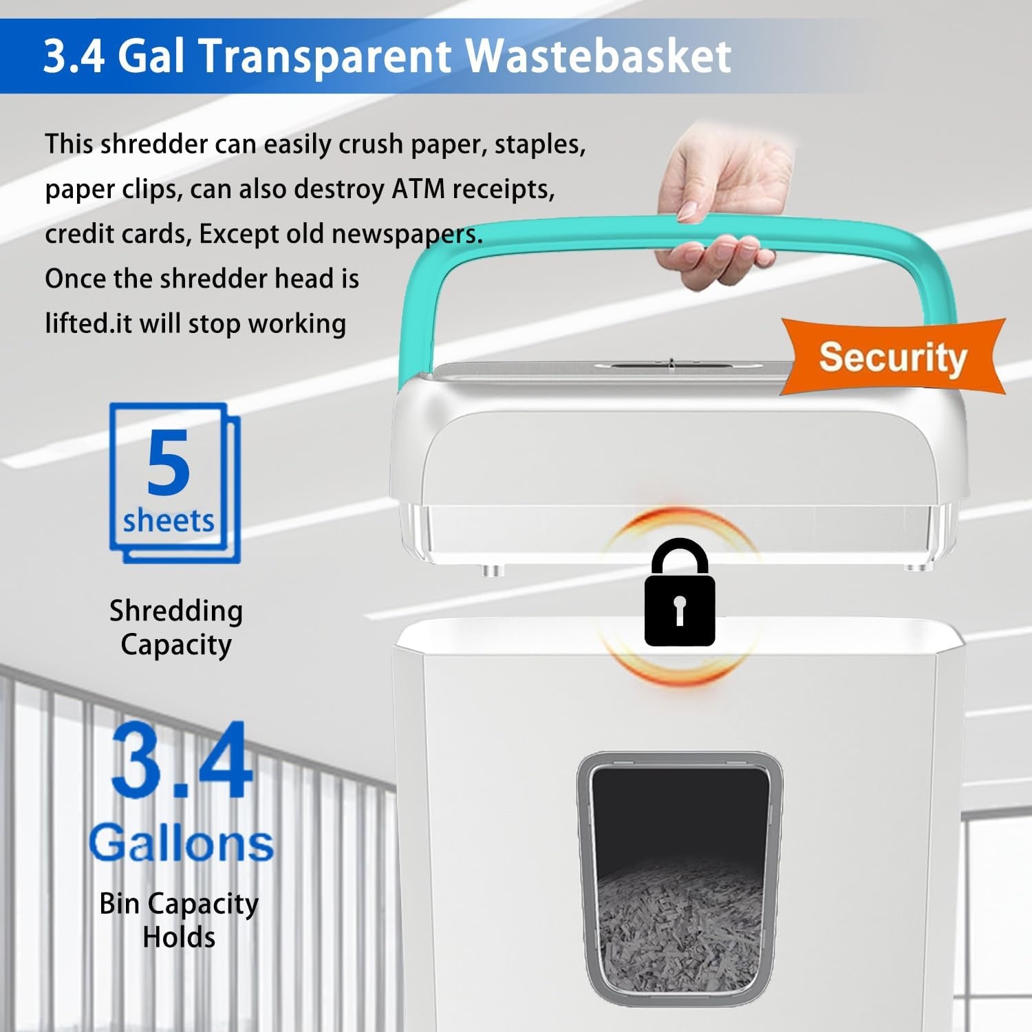 image:imageBonsaii 5Sheet Crosscut Shredder Perfect for Home or Office Use Shreds Paper Credit Cards Staples amp Clips 34Gallon Bin WhiteBlueWhite and Blue
