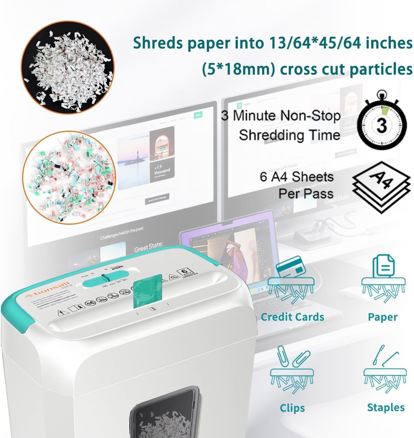 image:imageBonsaii 5Sheet Crosscut Shredder Perfect for Home or Office Use Shreds Paper Credit Cards Staples amp Clips 34Gallon Bin WhiteBlueWhite and Blue