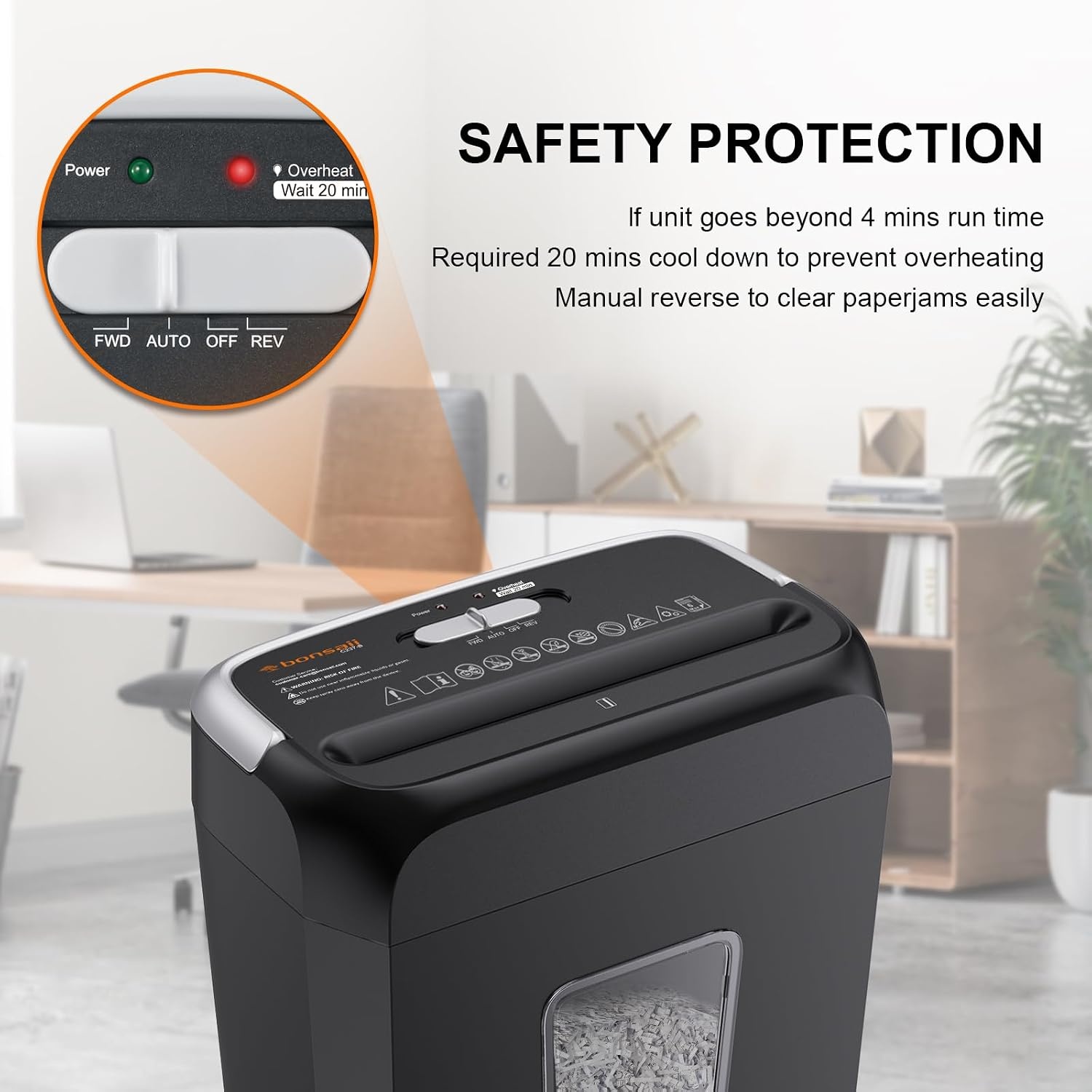 image:imageBonsaii 6Sheet Cross Cut Paper Shredder for Home 34 Gal BinBlack Gray