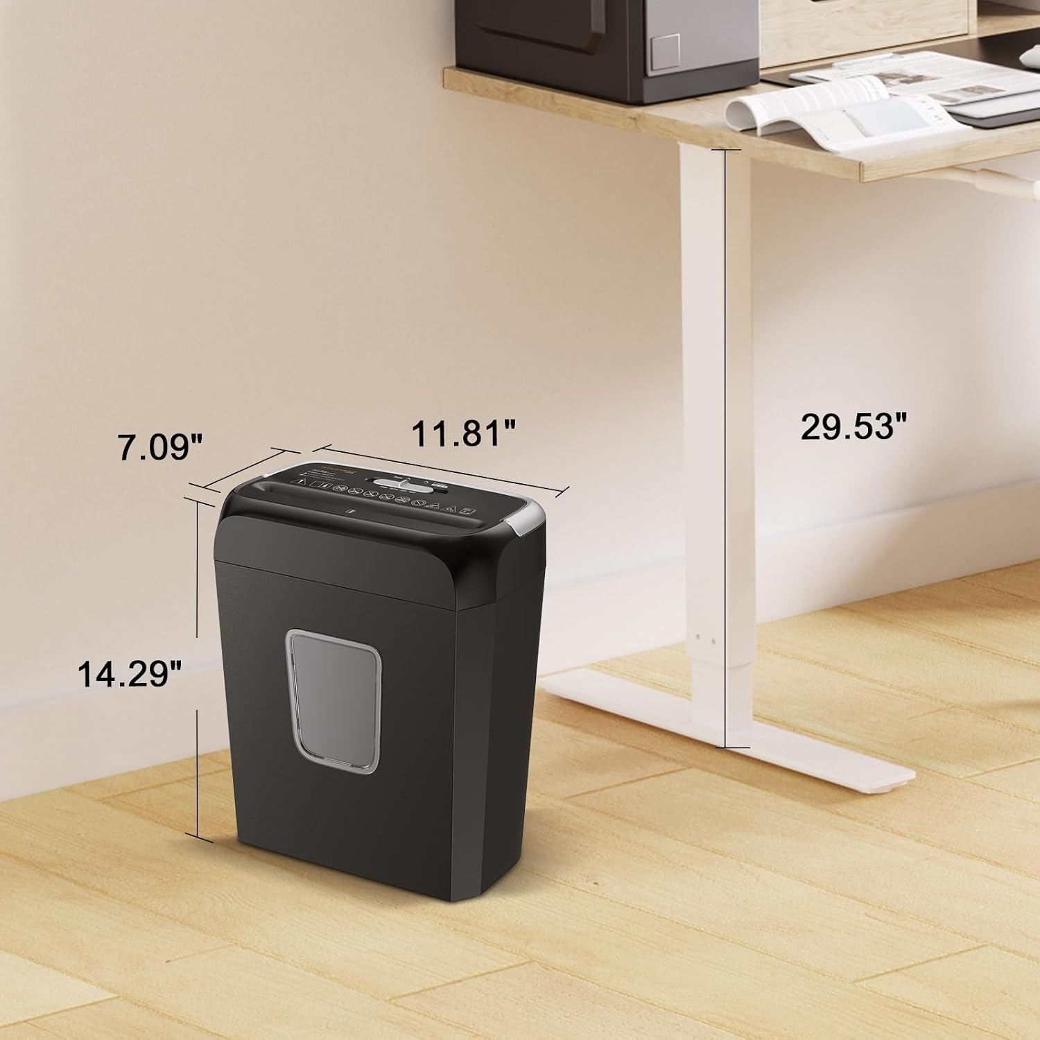 image:imageBonsaii 6Sheet Cross Cut Paper Shredder for Home 34 Gal BinBlack Gray