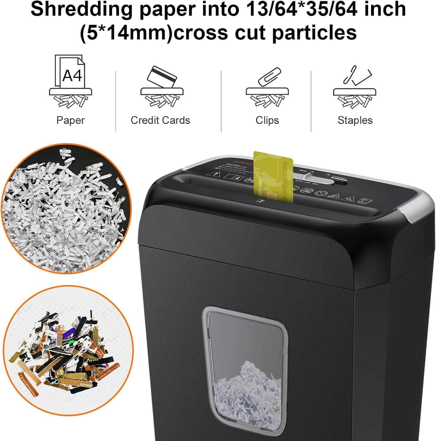 image:imageBonsaii 6Sheet Cross Cut Paper Shredder for Home 34 Gal BinBlack Gray