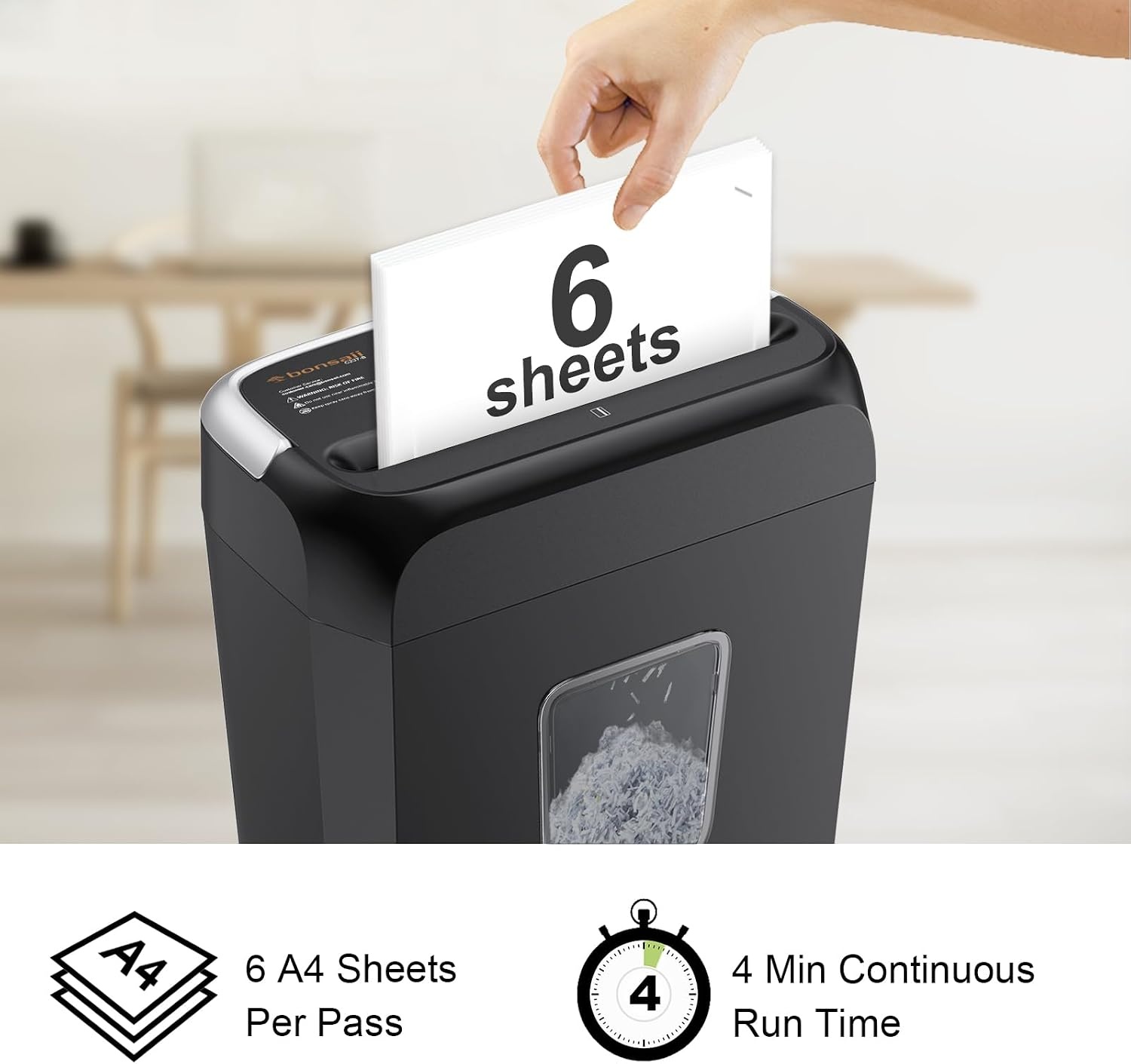 image:imageBonsaii 6Sheet Cross Cut Paper Shredder for Home 34 Gal BinBlack Gray