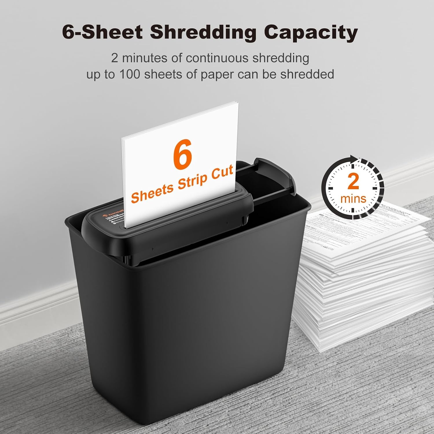 image:imageBonsaii 6Sheet Small Strip Cut Paper Shredder for HomeWithout BasketBlack