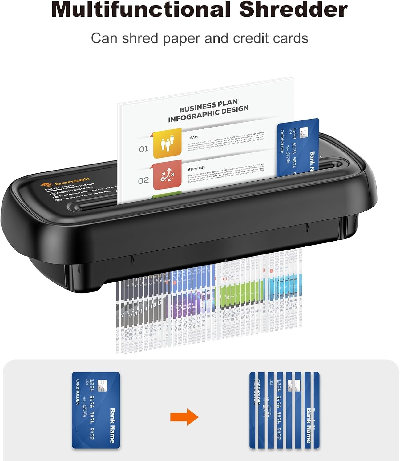 image:imageBonsaii 6Sheet Small Strip Cut Paper Shredder for HomeWithout BasketBlack