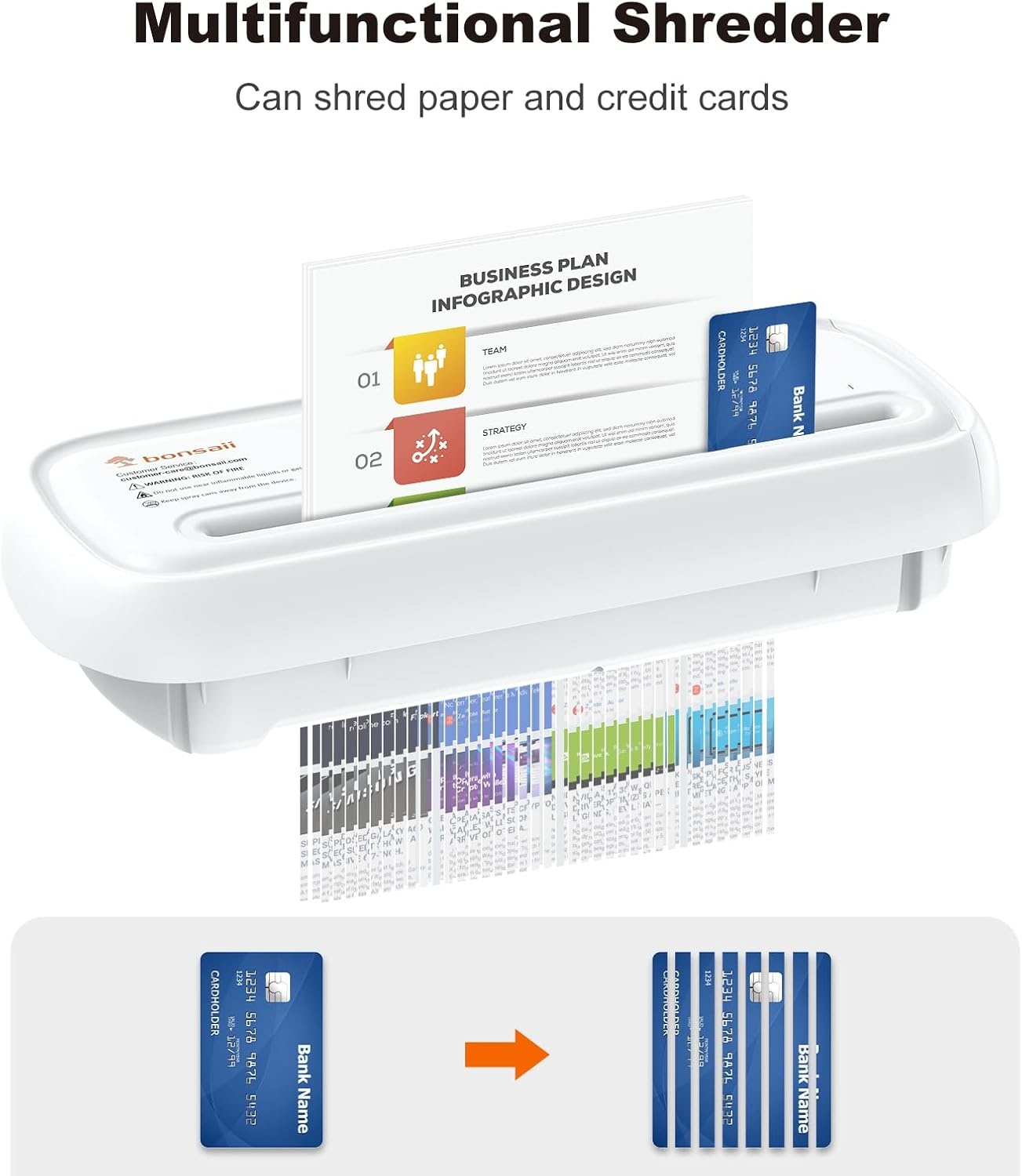 image:imageBonsaii 6Sheet Small Strip Cut Paper Shredder for HomeWithout BasketWhite