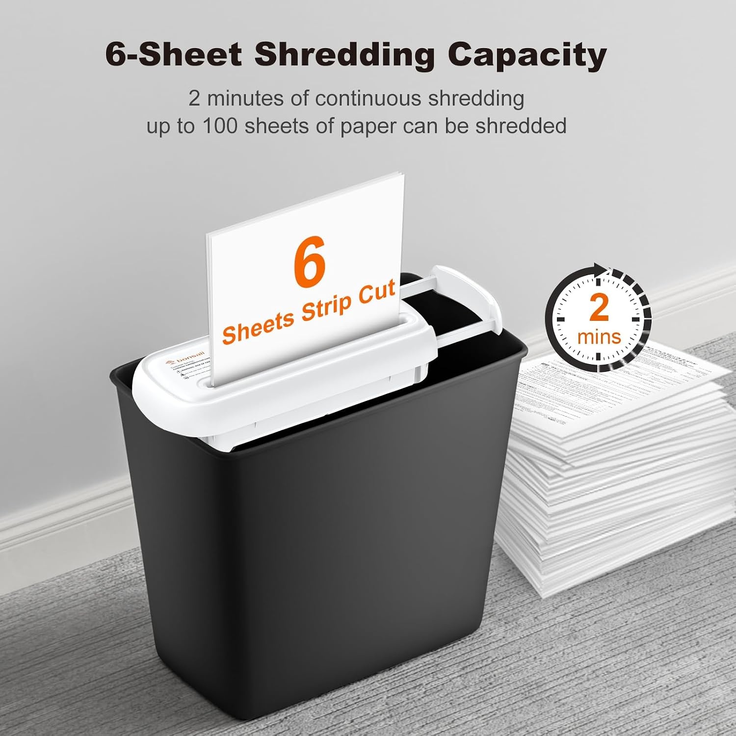 image:imageBonsaii 6Sheet Small Strip Cut Paper Shredder for HomeWithout BasketWhite