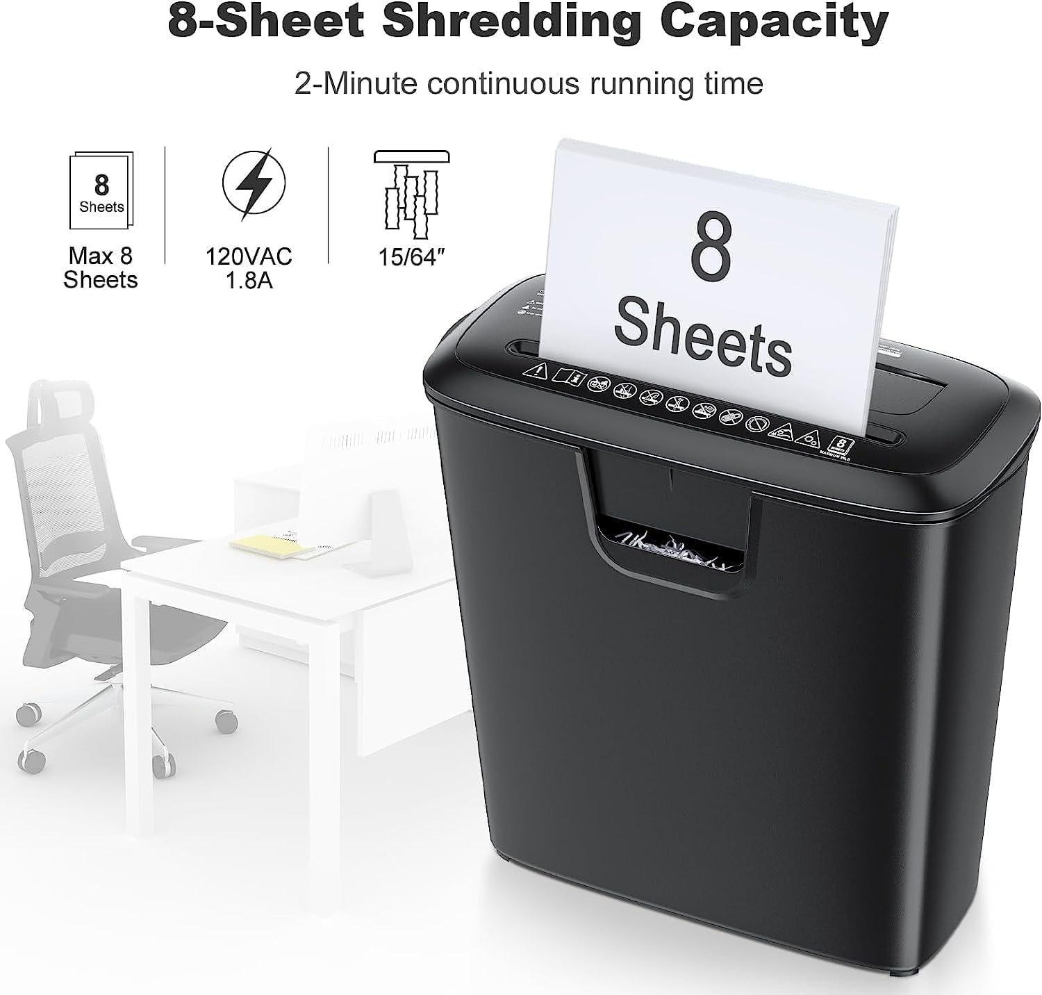 image:imageBonsaii 8Sheet Strip Cut Paper Shredder for Home Shred CDs amp Credit Cards8 Sheet Black