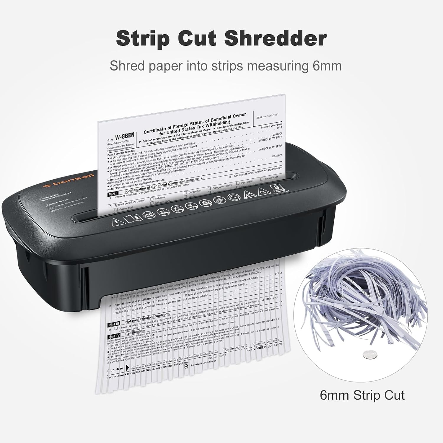 image:imageBonsaii 8Sheet Strip Cut Paper Shredder for Home Shred CDs amp Credit Cards8 Sheet Black