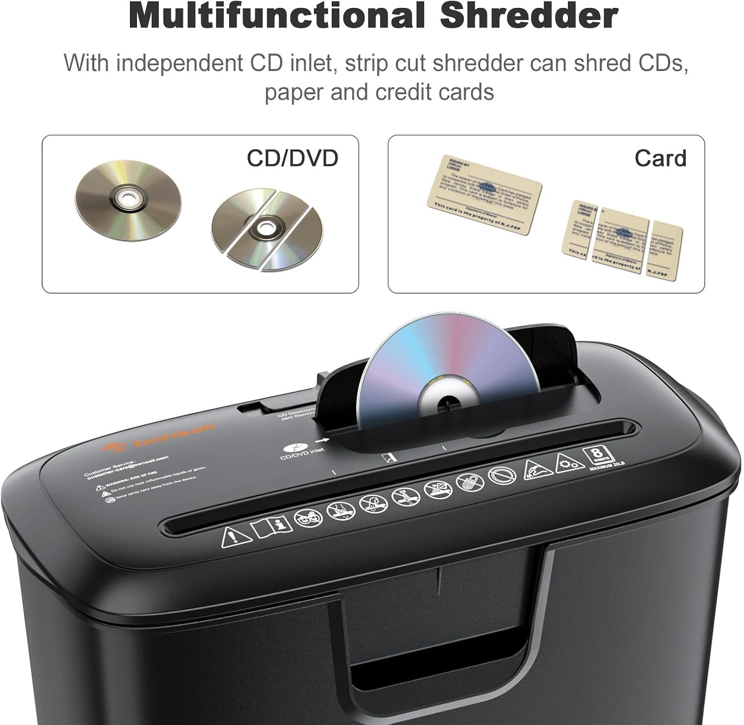 image:imageBonsaii 8Sheet Strip Cut Paper Shredder for Home Shred CDs amp Credit Cards8 Sheet Black