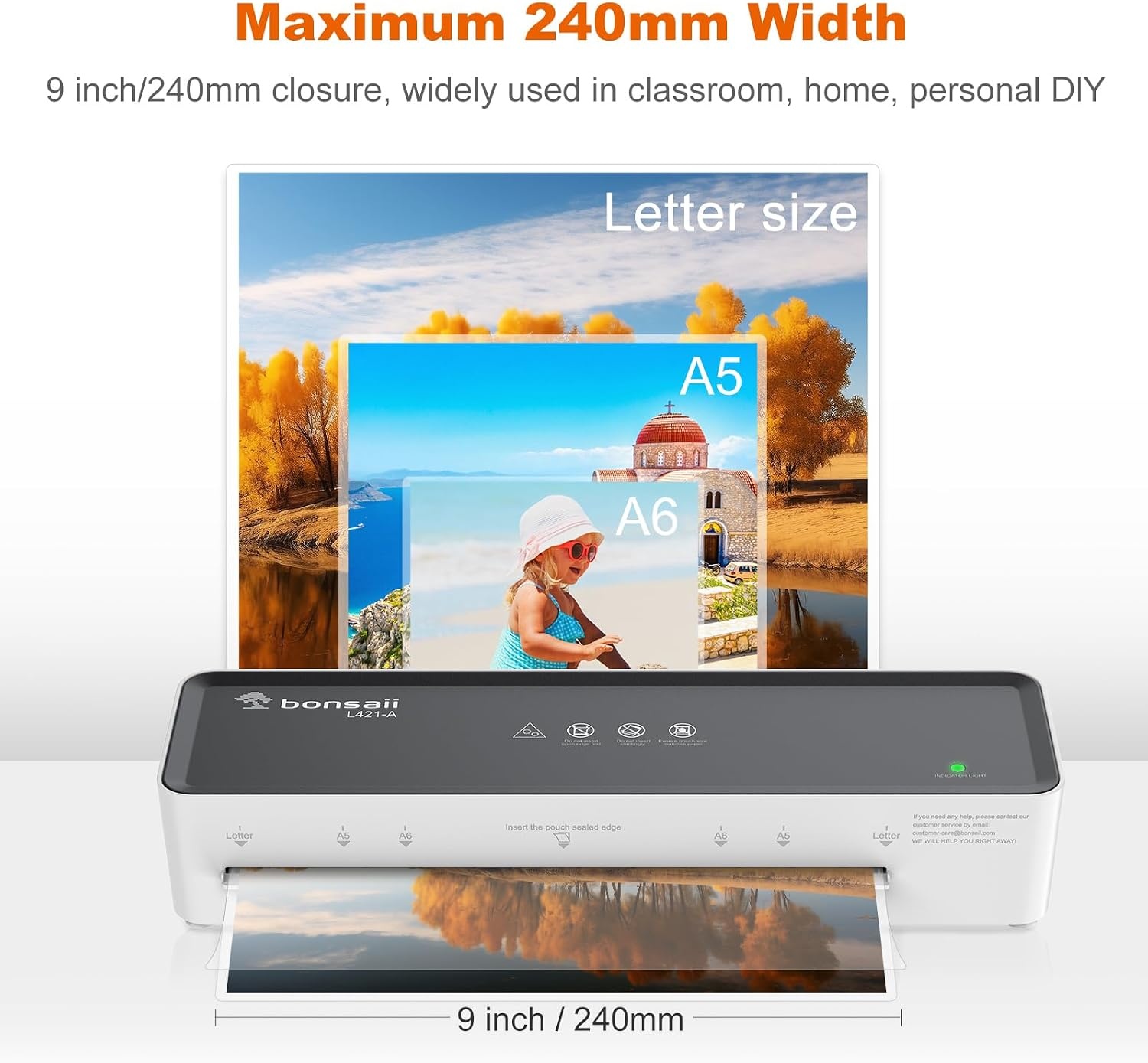 image:imageBonsaii 9 Inch Thermal Laminator Machine Compact Photo Laminating ToolGreywhite