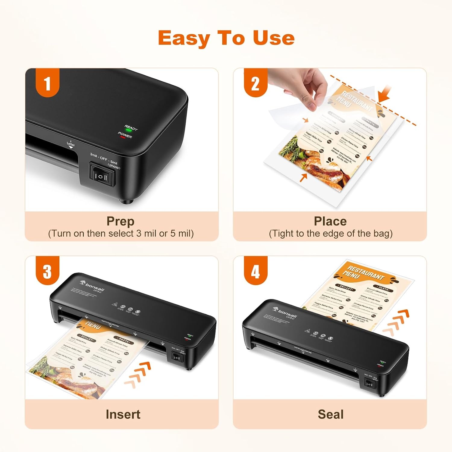 image:imageBonsaii 9Inch 4in1 Laminator Kit with Cutter Rounder amp 40 PouchesBlack