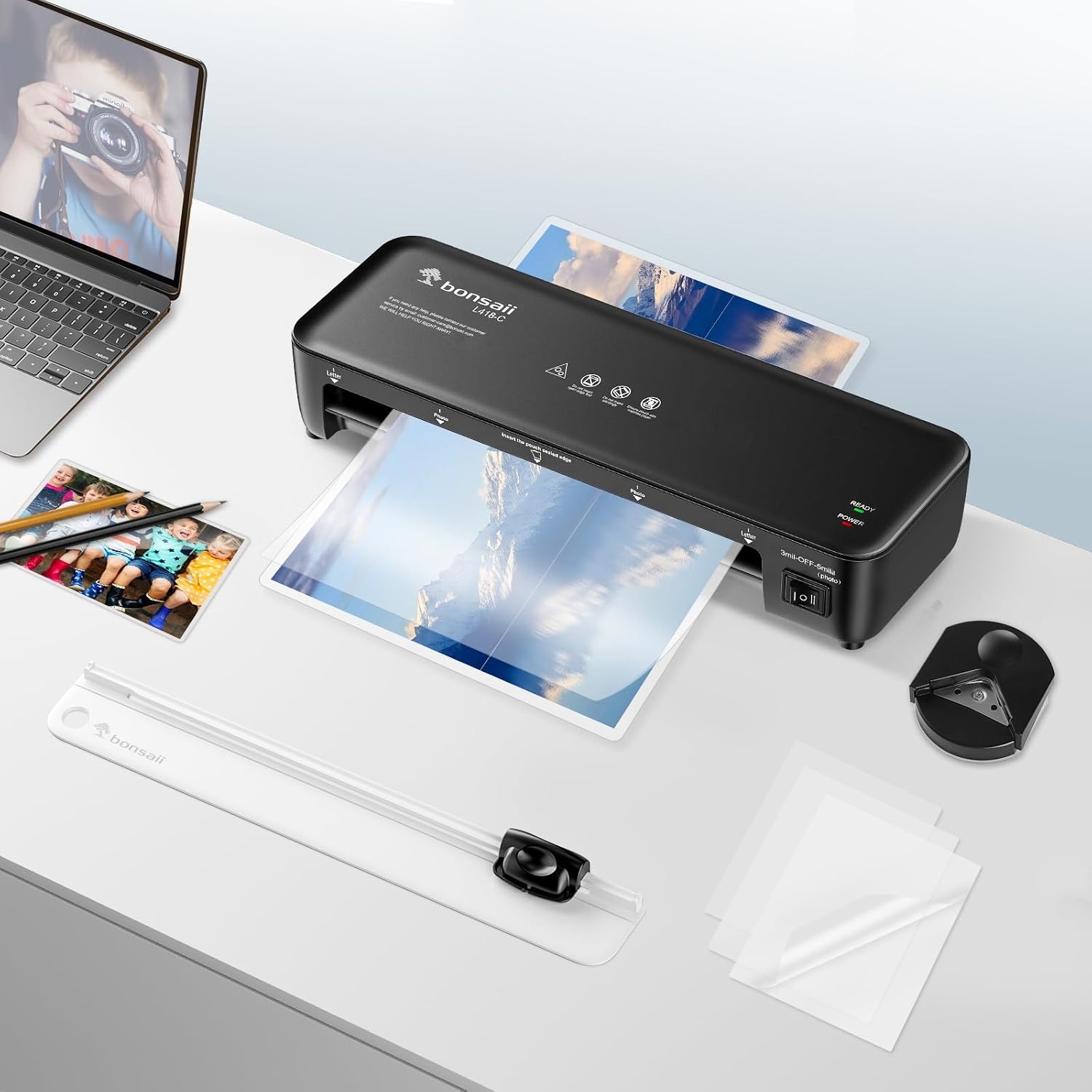 image:imageBonsaii 9Inch 4in1 Laminator Kit with Cutter Rounder amp 40 PouchesBlack