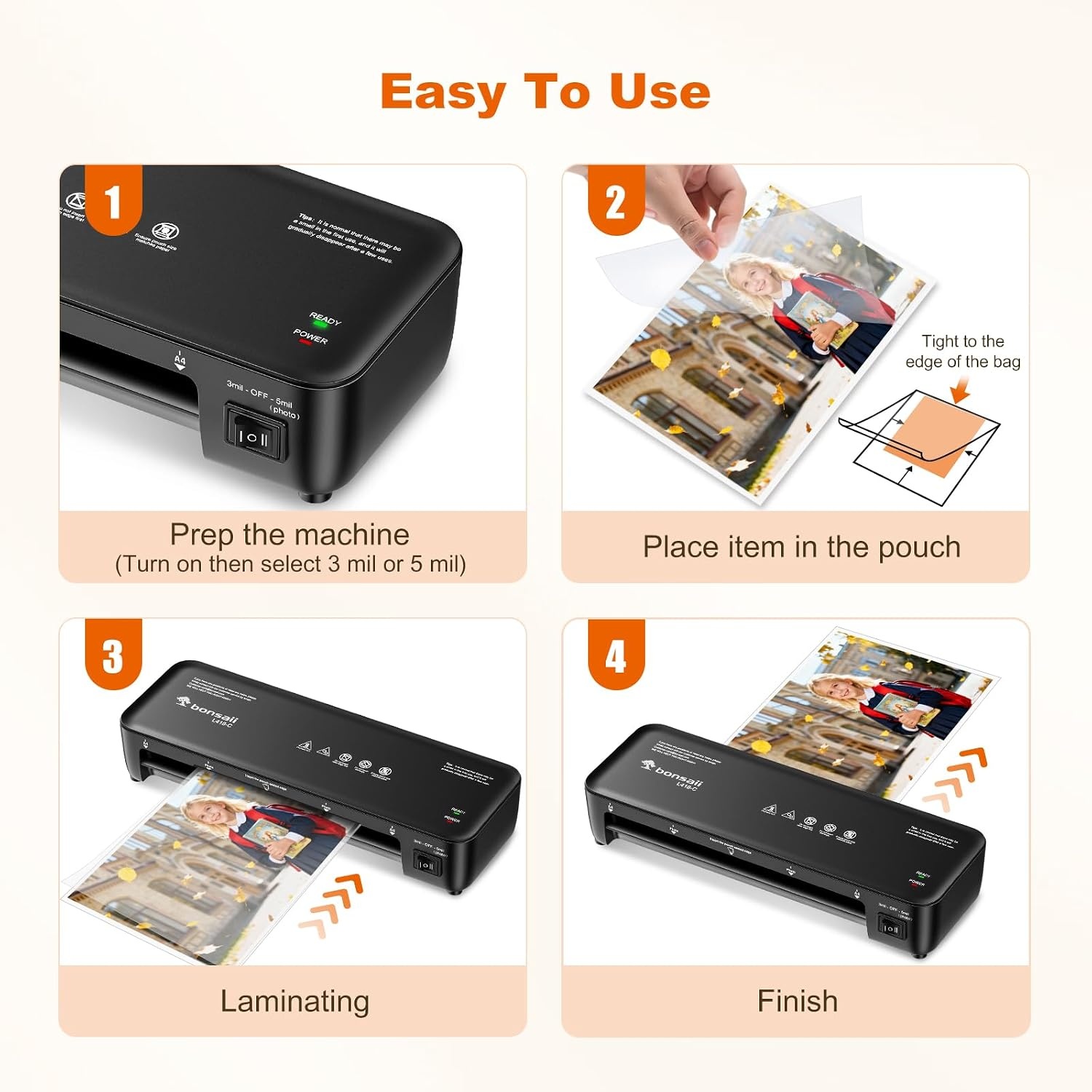 image:imageBonsaii 9Inch 4in1 Laminator Kit with Cutter Rounder amp 40 PouchesDark Black