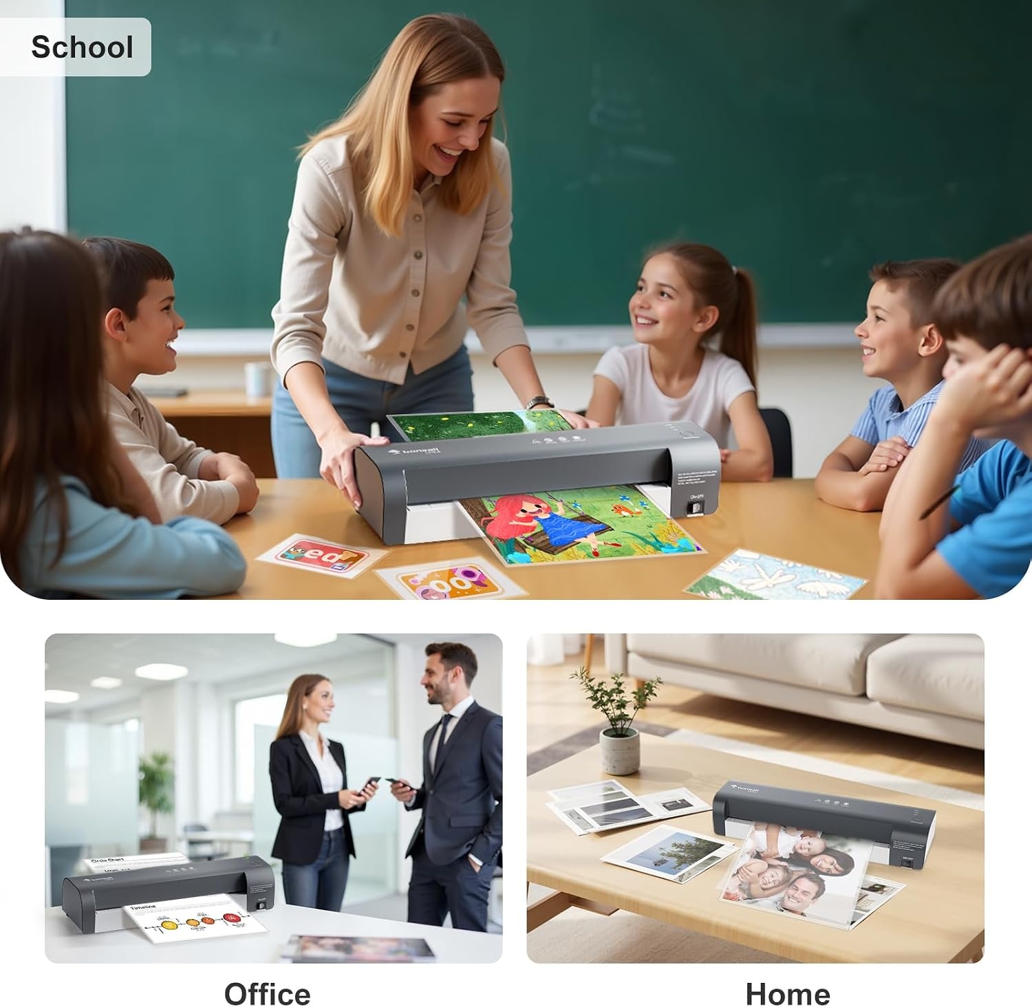 image:imageBonsaii Laminator 13 Inch 7in1 Thermal Laminator Machine with Never Jam Technology with 40 Laminting Sheets for Home Office and Classroom Organization SuppliesGrey White