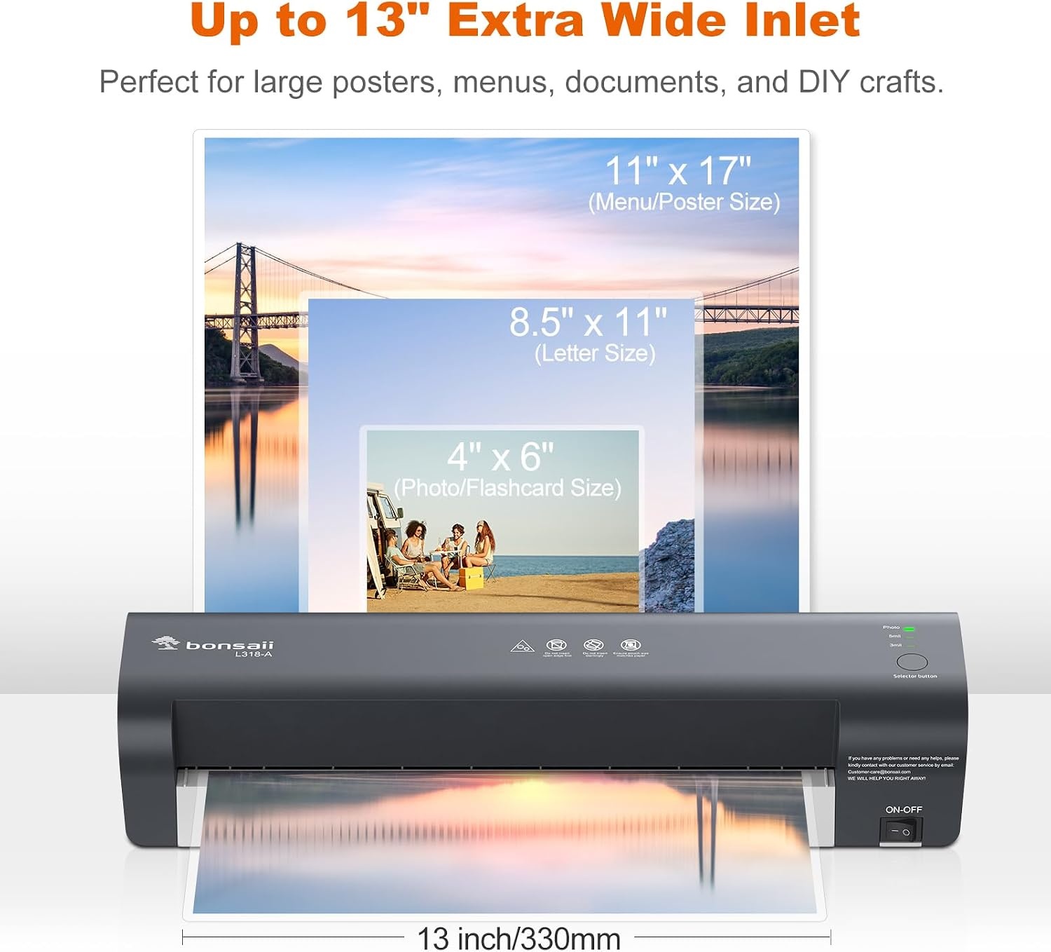 image:imageBonsaii Laminator 13 Inch 7in1 Thermal Laminator Machine with Never Jam Technology with 40 Laminting Sheets for Home Office and Classroom Organization SuppliesGrey White