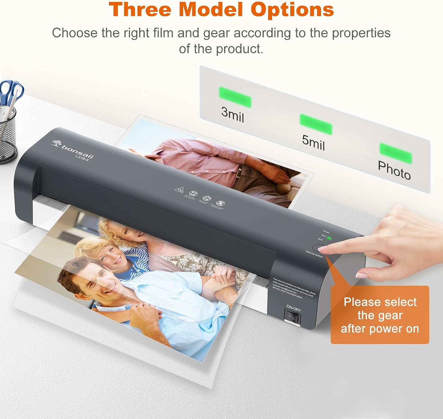 image:imageBonsaii Laminator 13 Inch 7in1 Thermal Laminator Machine with Never Jam Technology with 40 Laminting Sheets for Home Office and Classroom Organization SuppliesGrey White