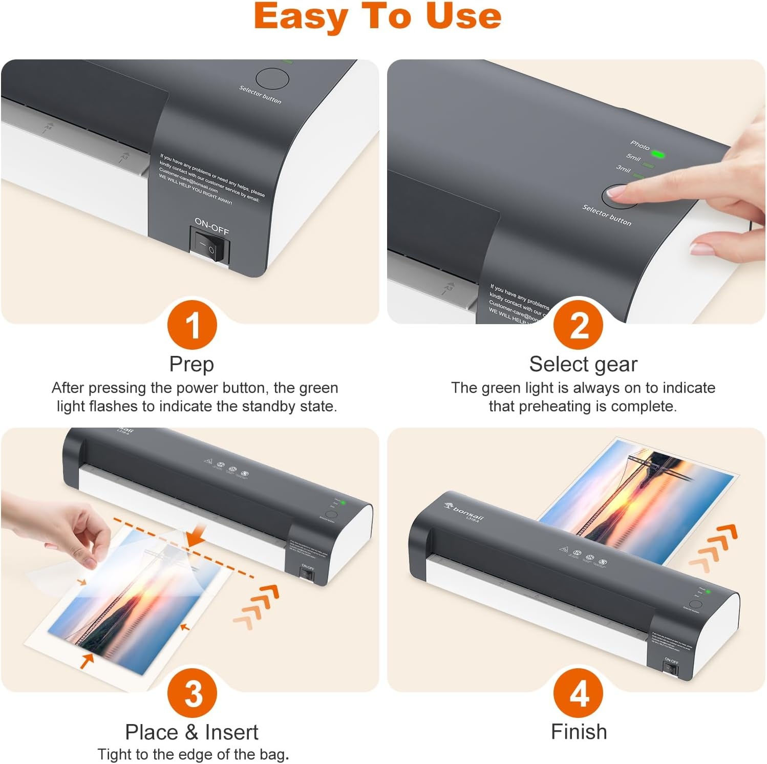 image:imageBonsaii Laminator 13 Inch 7in1 Thermal Laminator Machine with Never Jam Technology with 40 Laminting Sheets for Home Office and Classroom Organization SuppliesGrey White