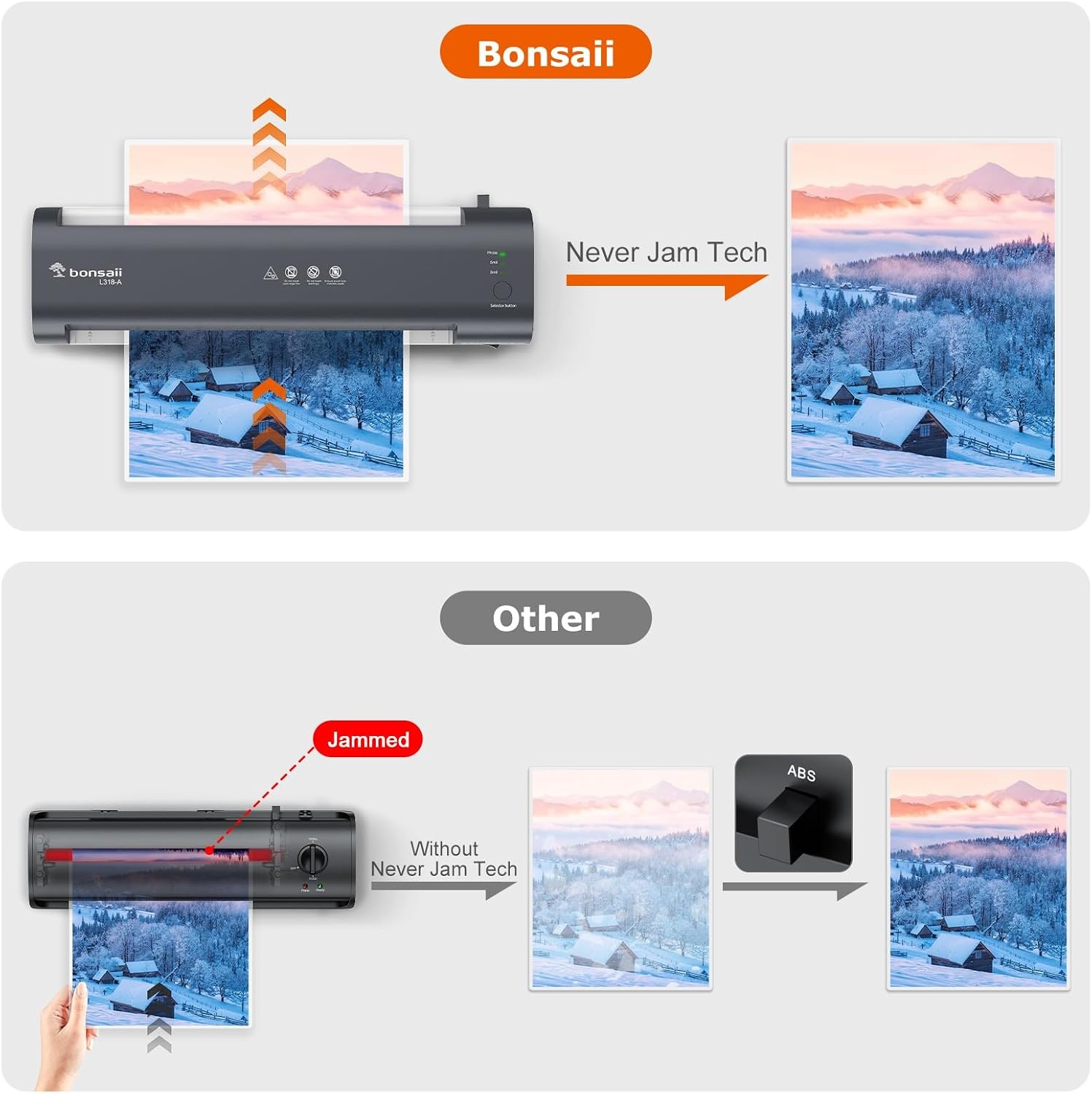 image:imageBonsaii Laminator 13 Inch 7in1 Thermal Laminator Machine with Never Jam Technology with 40 Laminting Sheets for Home Office and Classroom Organization SuppliesGrey White