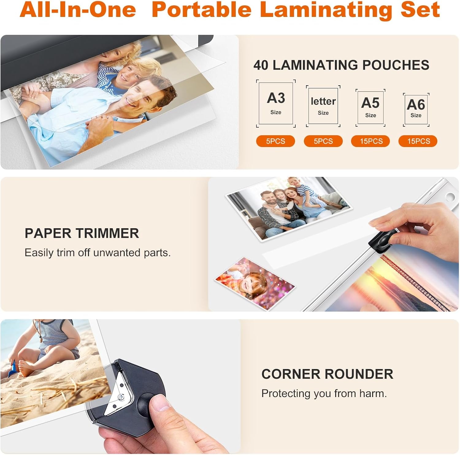 image:imageBonsaii Laminator 13 Inch 7in1 Thermal Laminator Machine with Never Jam Technology with 40 Laminting Sheets for Home Office and Classroom Organization SuppliesGrey White