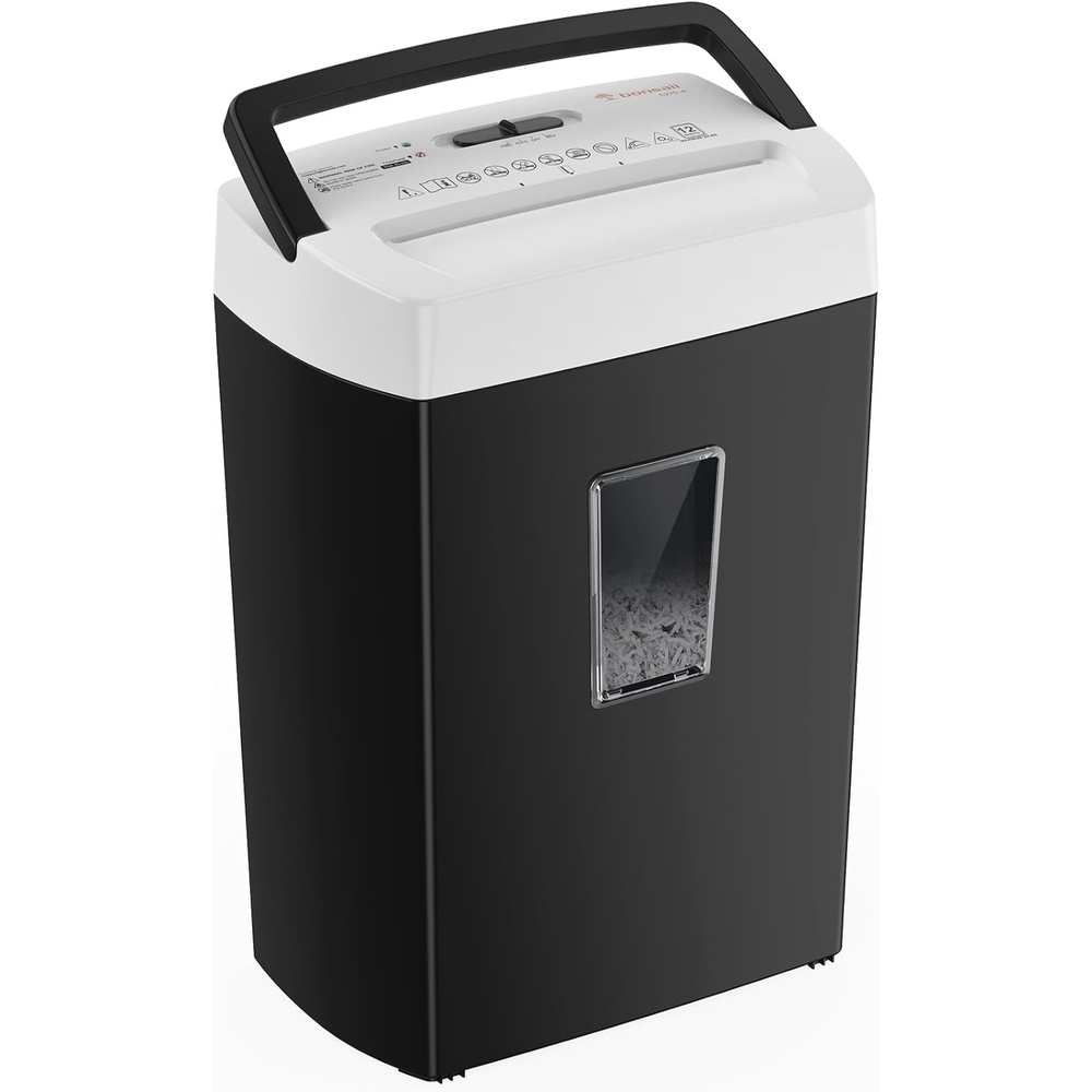 image:imageBonsaii 12Sheet Cross Cut Shredder P4 High Security Shredding 55 Gal Heavy Duty for Home Office Shreds Paper Credit Card Mail Staples with Transparent Window WhiteBlack White