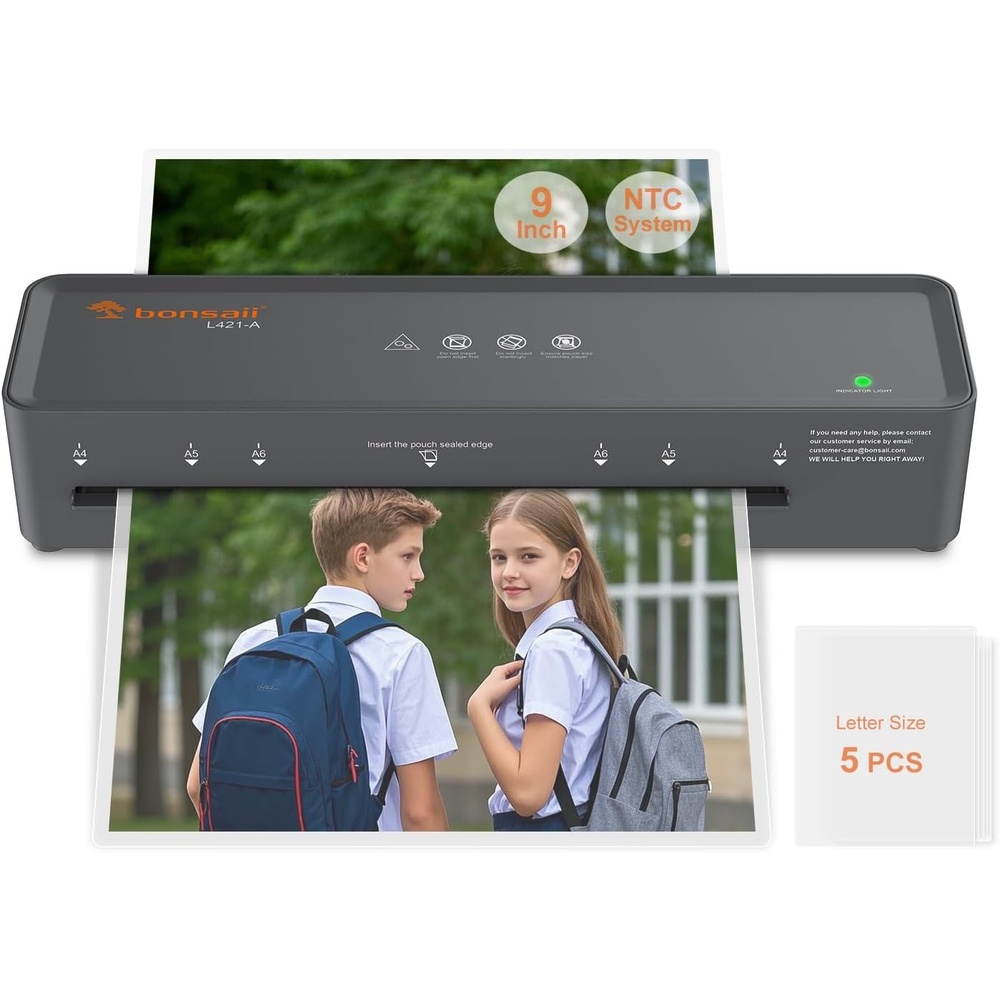 image:imageBonsaii 9 Inch Thermal Laminator Machine Compact Photo Laminating ToolGrey