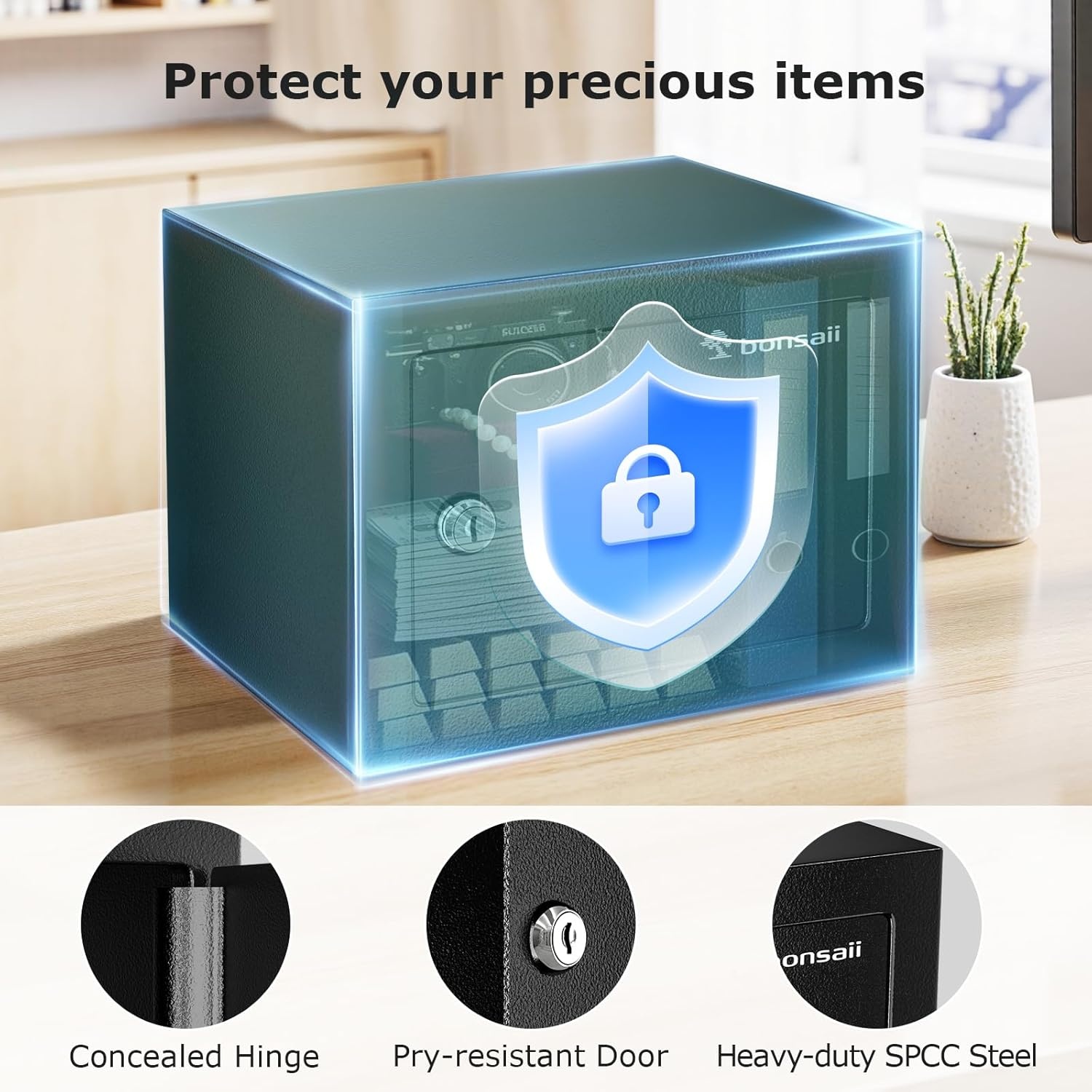 image:imageBonsaii Security Safe Box with Key Lock 023 CuFt for Cash Jewelry Home023 cuft