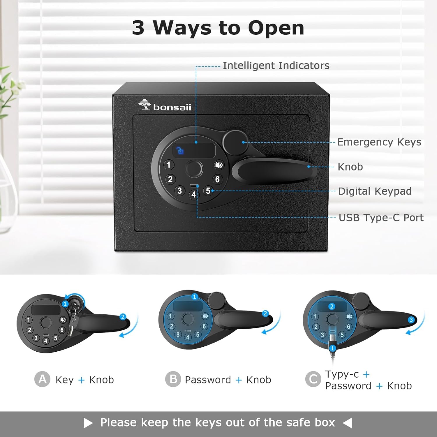 image:imageBonsaii Security Safe Box with Key Lock 023 CuFt for Cash Jewelry Home0231 cuft