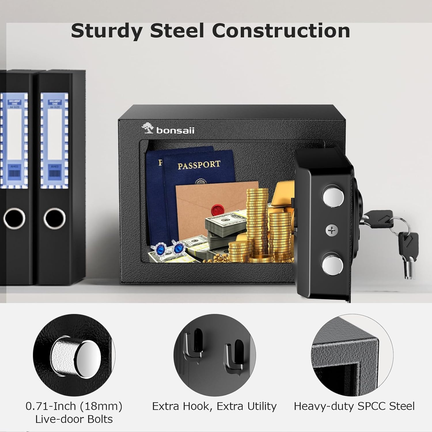 image:imageBonsaii Security Safe Box with Key Lock 023 CuFt for Cash Jewelry Home0231 cuft