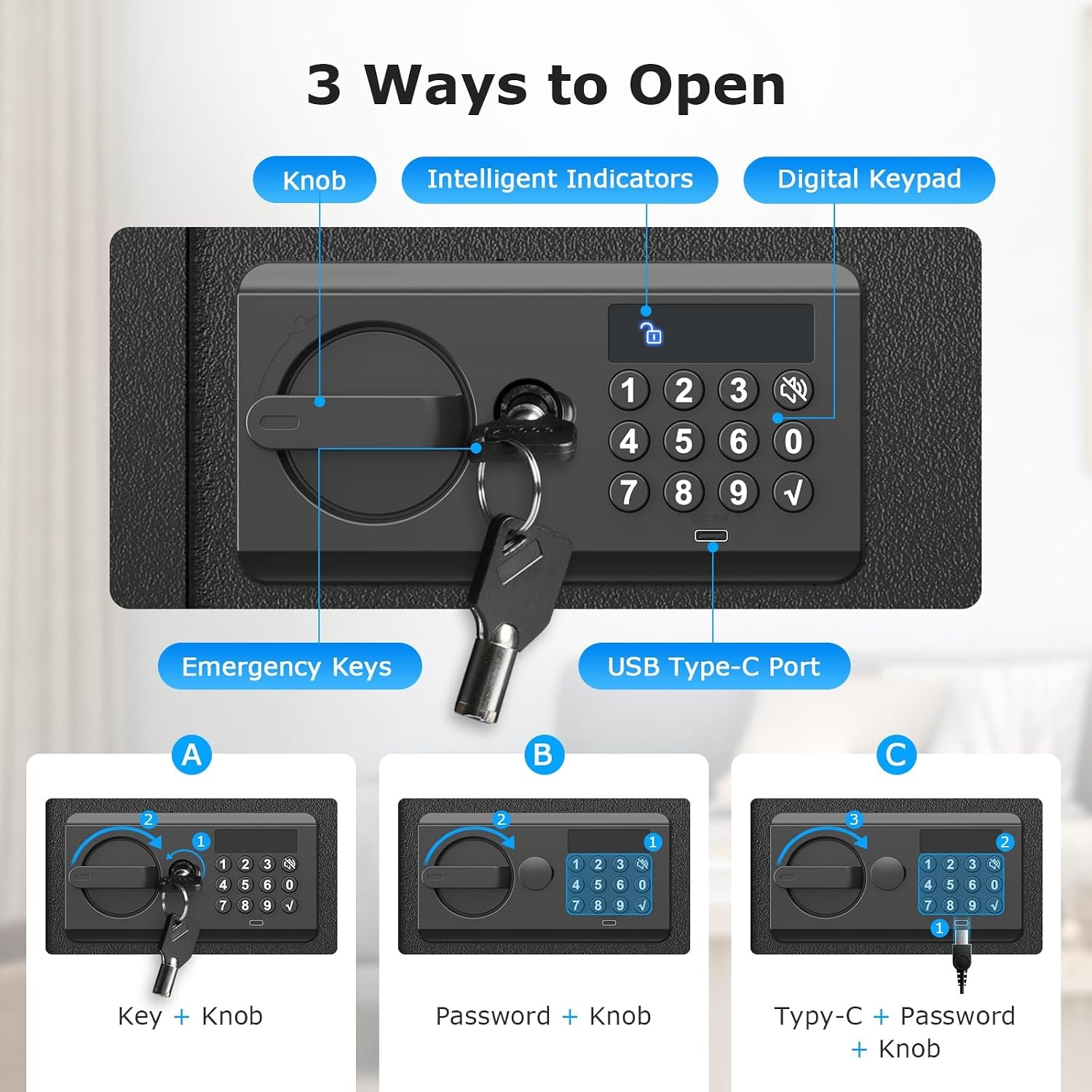 image:imageBonsaii Security Safe Box with Key Lock 023 CuFt for Cash Jewelry Home12 cuft
