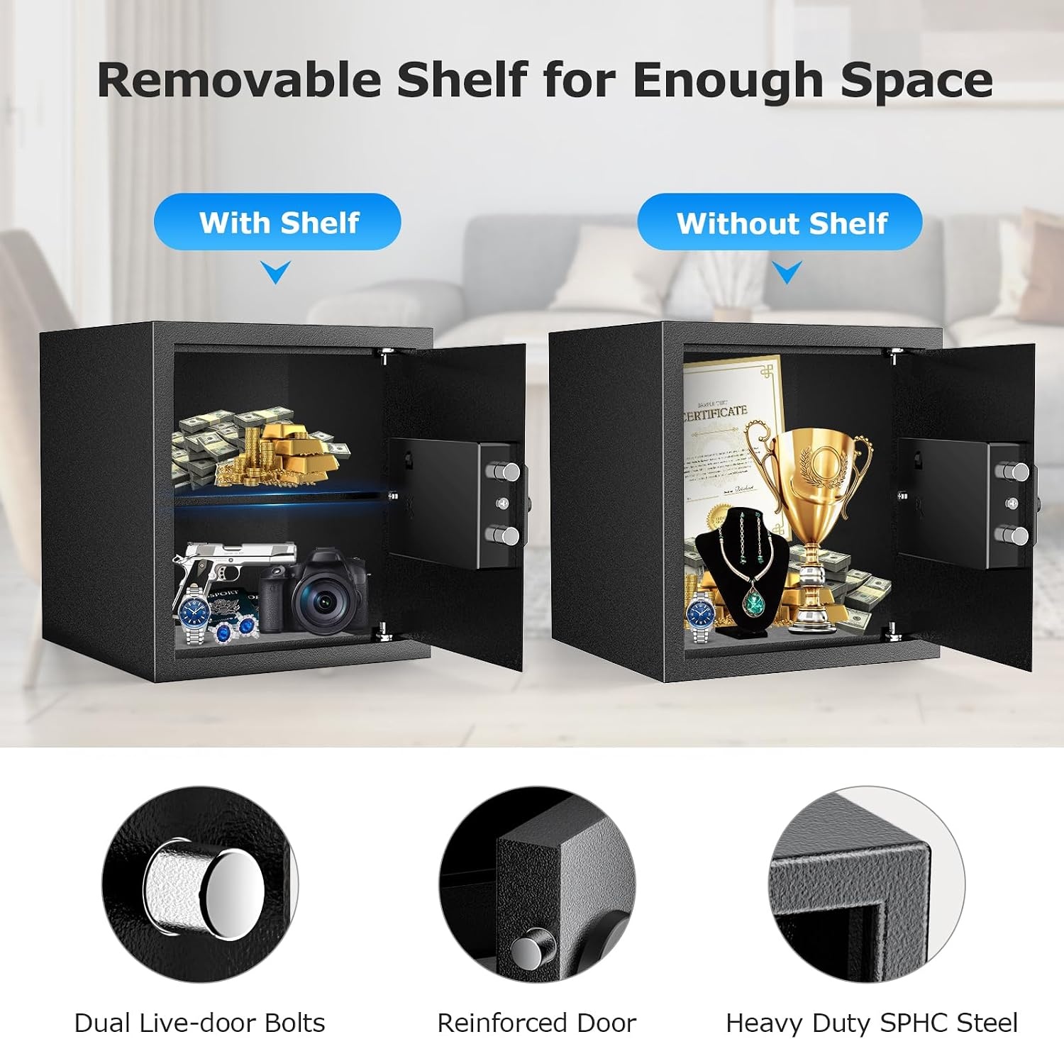image:imageBonsaii Security Safe Box with Key Lock 023 CuFt for Cash Jewelry Home12 cuft